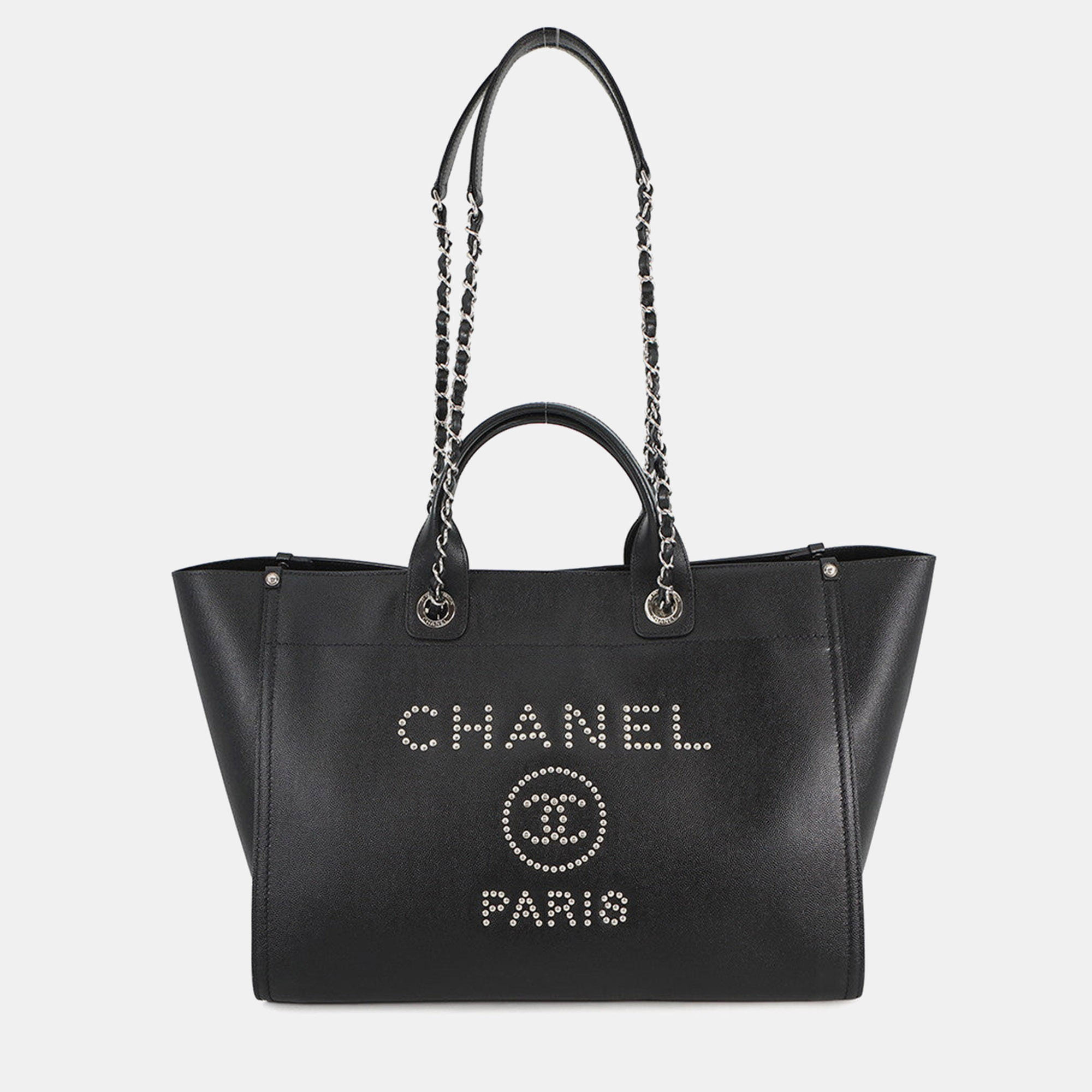 

Chanel Deauville Studded Black Caviar Leather 2Way Chain Tote