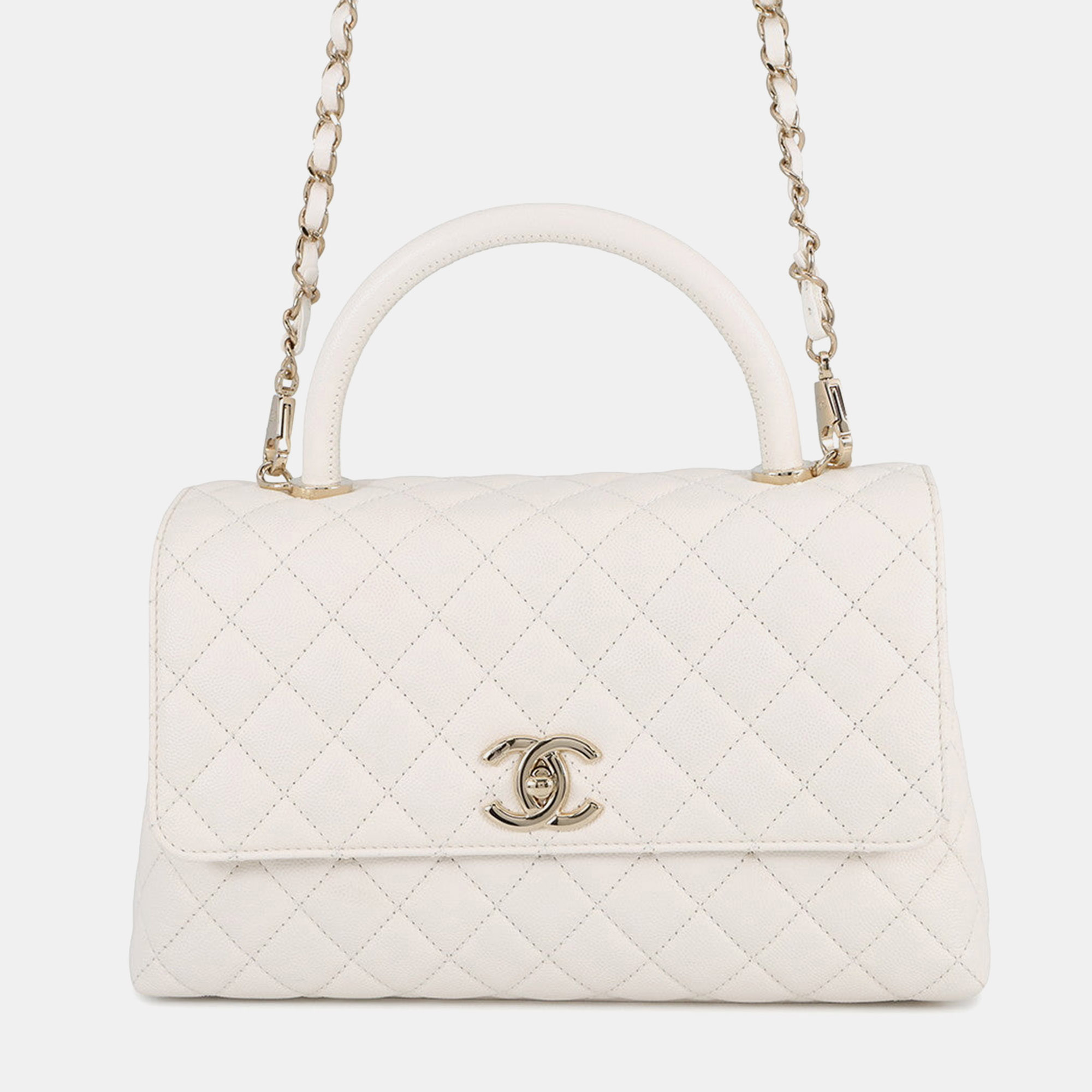 

Chanel Coco Handle White Caviar Leather Size
