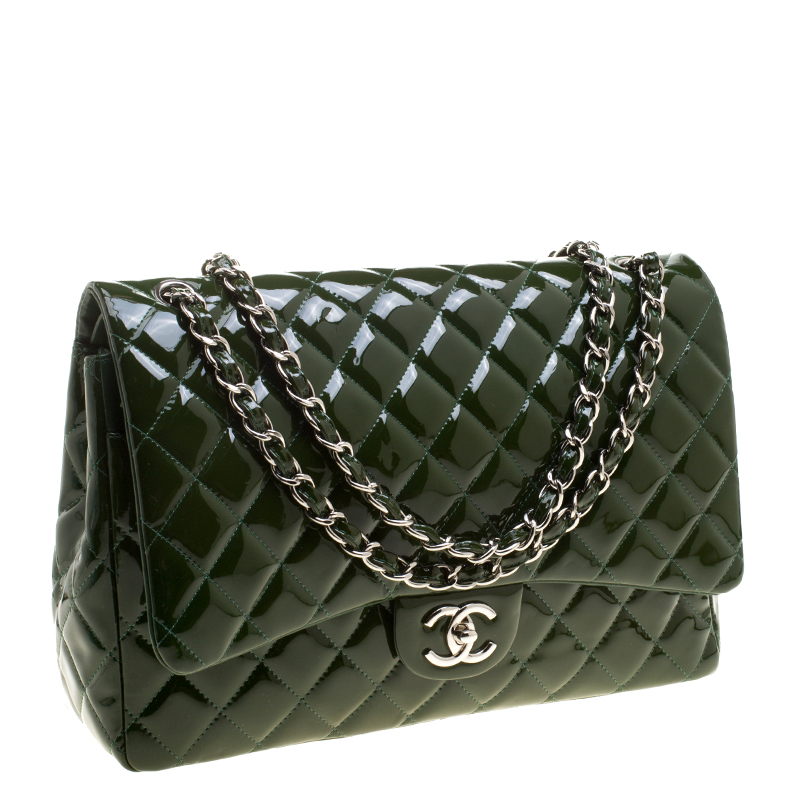 Chanel Green Quilted Patent Leather Maxi Classic Double Flap Bag Chanel ...