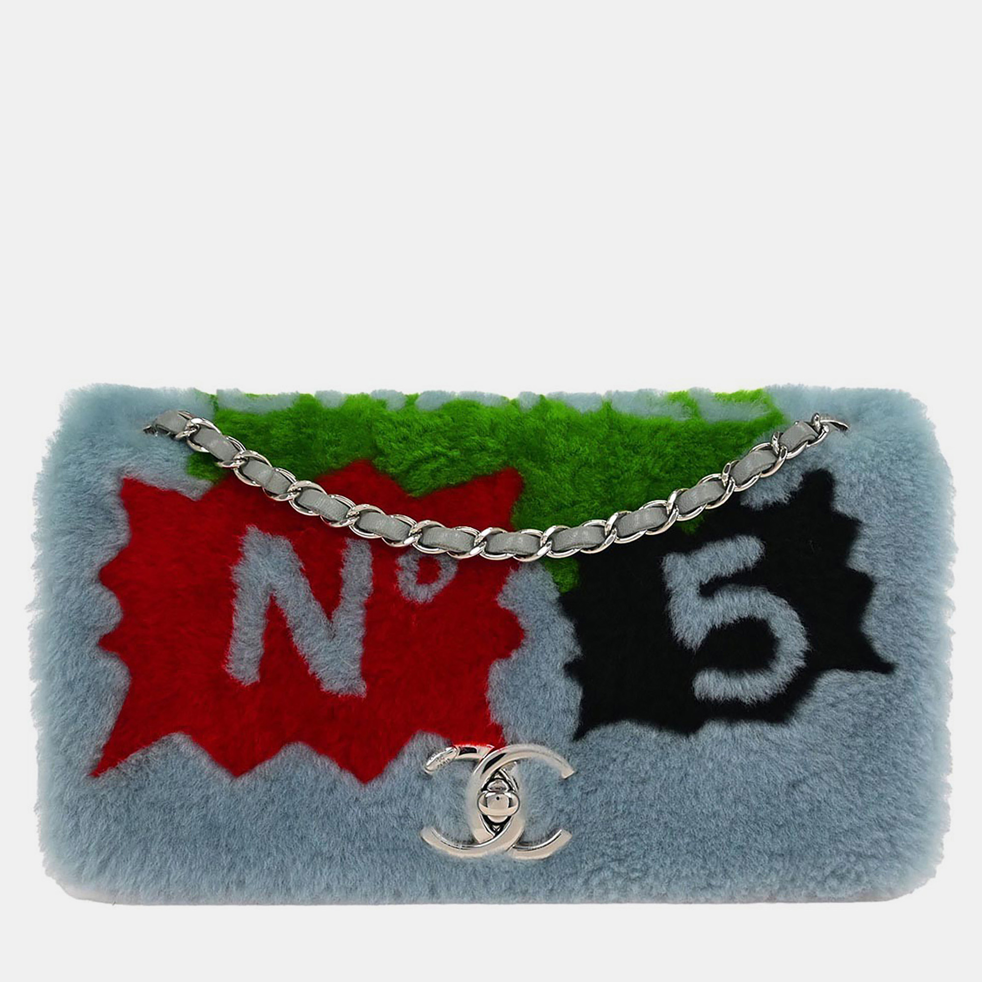 

Chanel Light Blue Wool No.5 Turnlock Full Flap Shoulder Bag