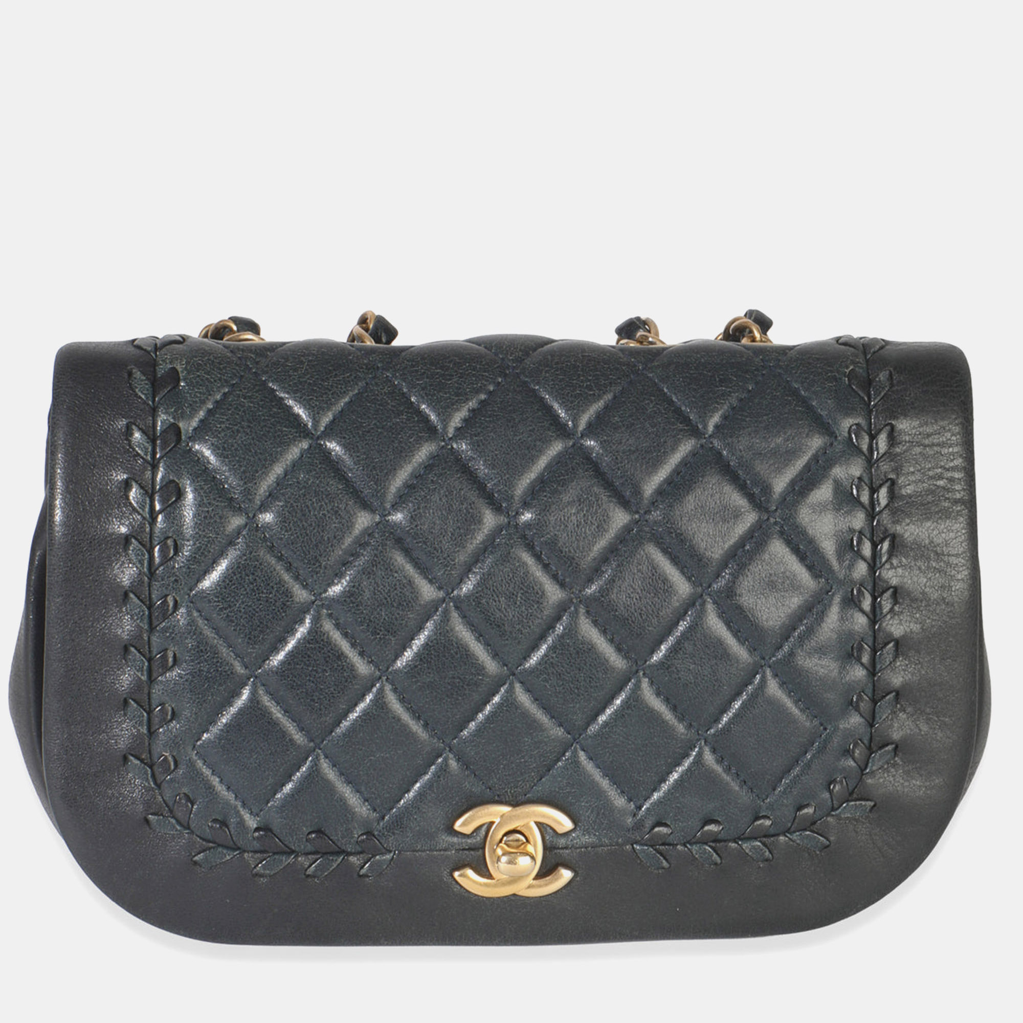 

Chanel Black Quilted Lambskin CC Braided Saddle Flap Bag