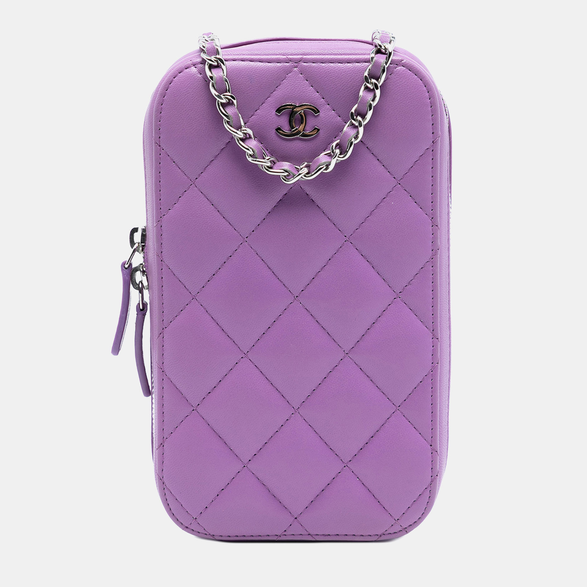 

Chanel Purple CC Quilted Lambskin Zip Phone Case