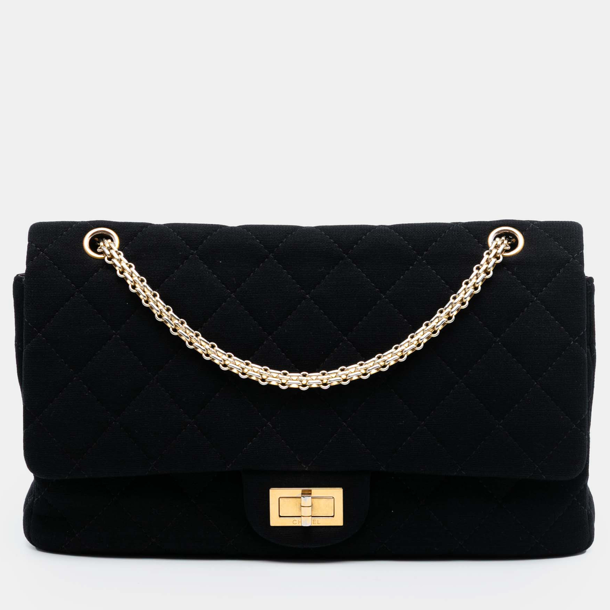 

Chanel Black Reissue 2.55 Quilted Jersey Double Flap 227