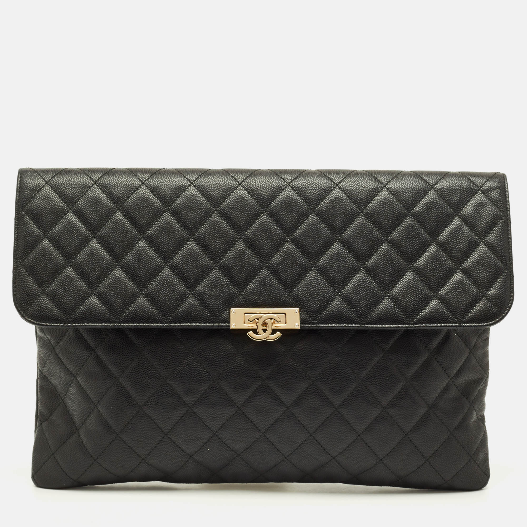 

Chanel Black Quilted Caviar Leather Large Portfolio Clutch