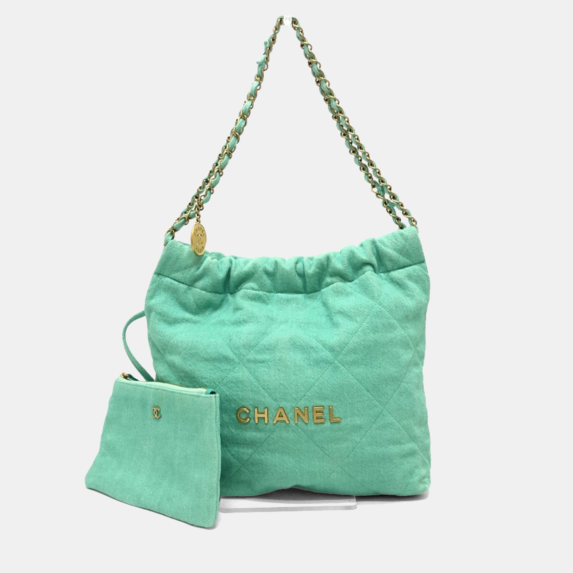 

Chanel As3260 Matelasse Chanel 22 Small Chain Shoulder Bag/Handbag In Denim Turquoise And Green