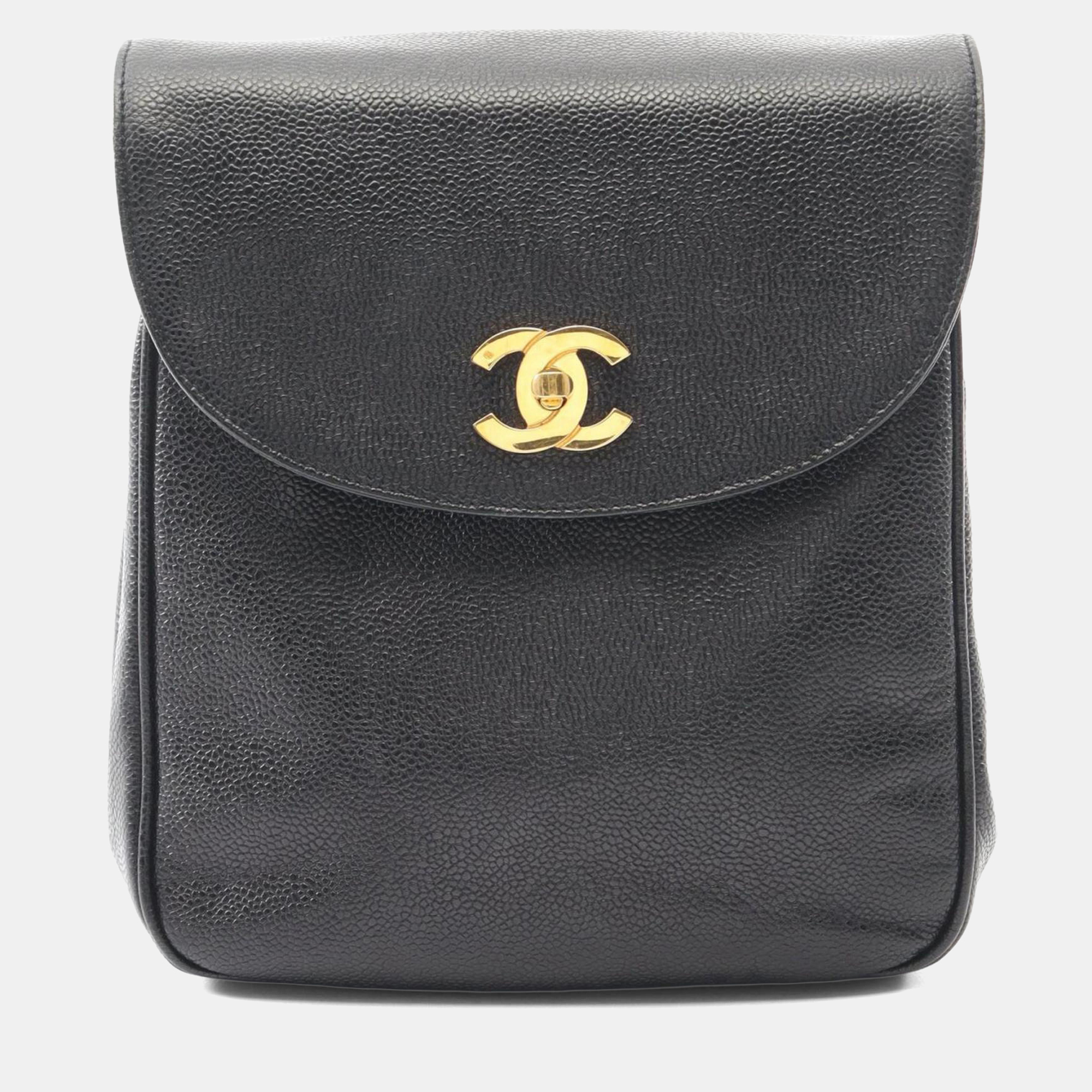 

Chanel Coco Mark Backpack Bag In Calfskin Leather Cowhide Black