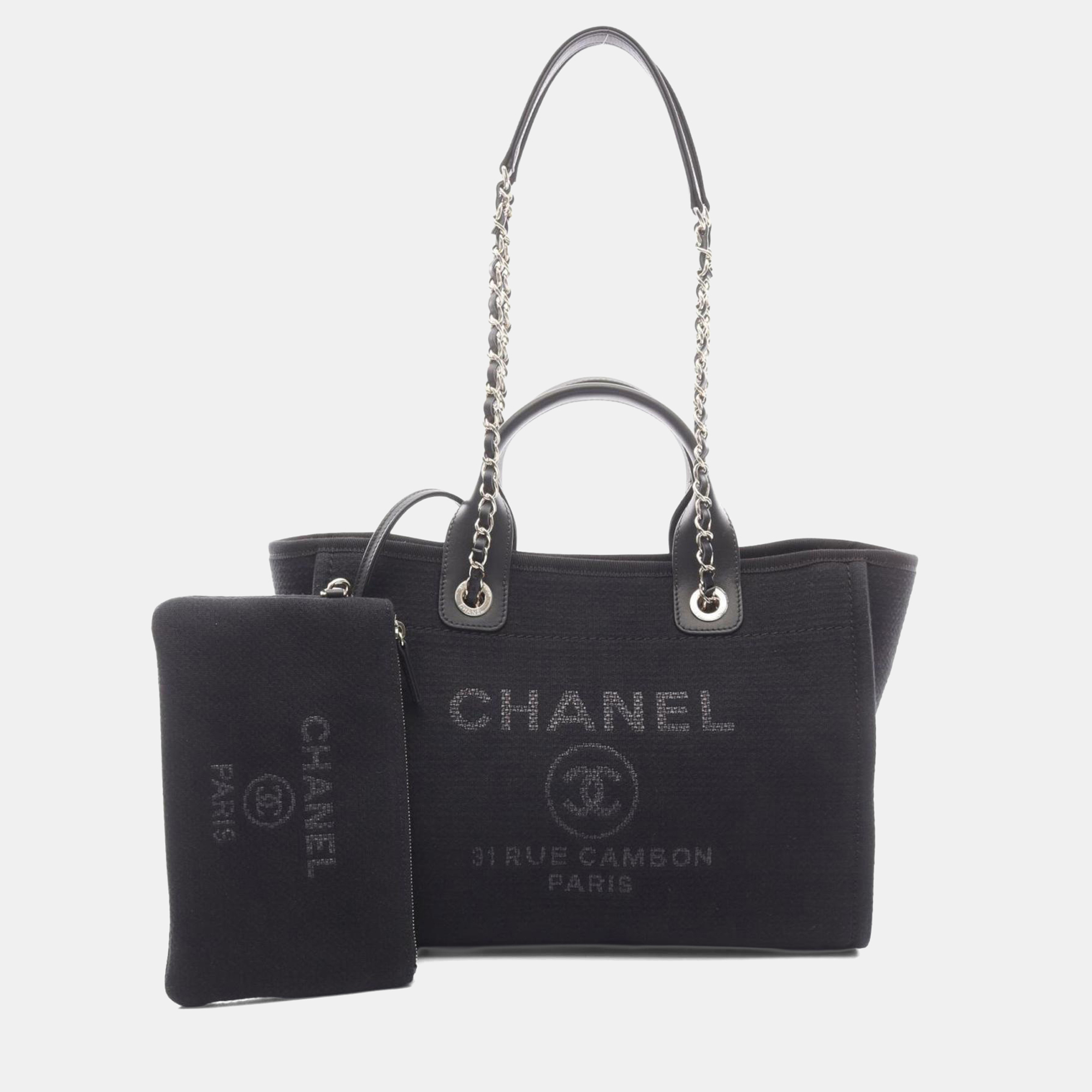 

Chanel Deauville Mm Shoulder Bag Leather And Fabric Black