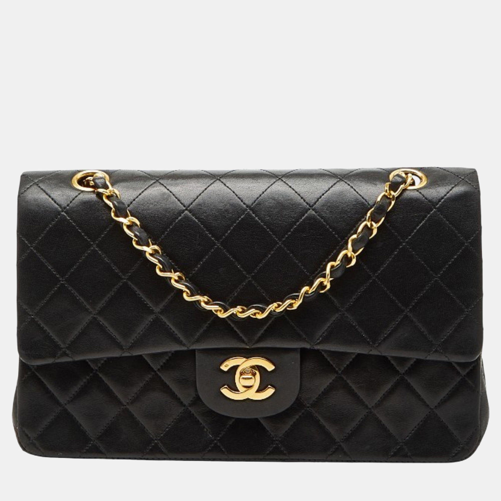 

Chanel Coco Mark Matelasse 25 Double Flap Chain Shoulder Bag In Black Lambskin