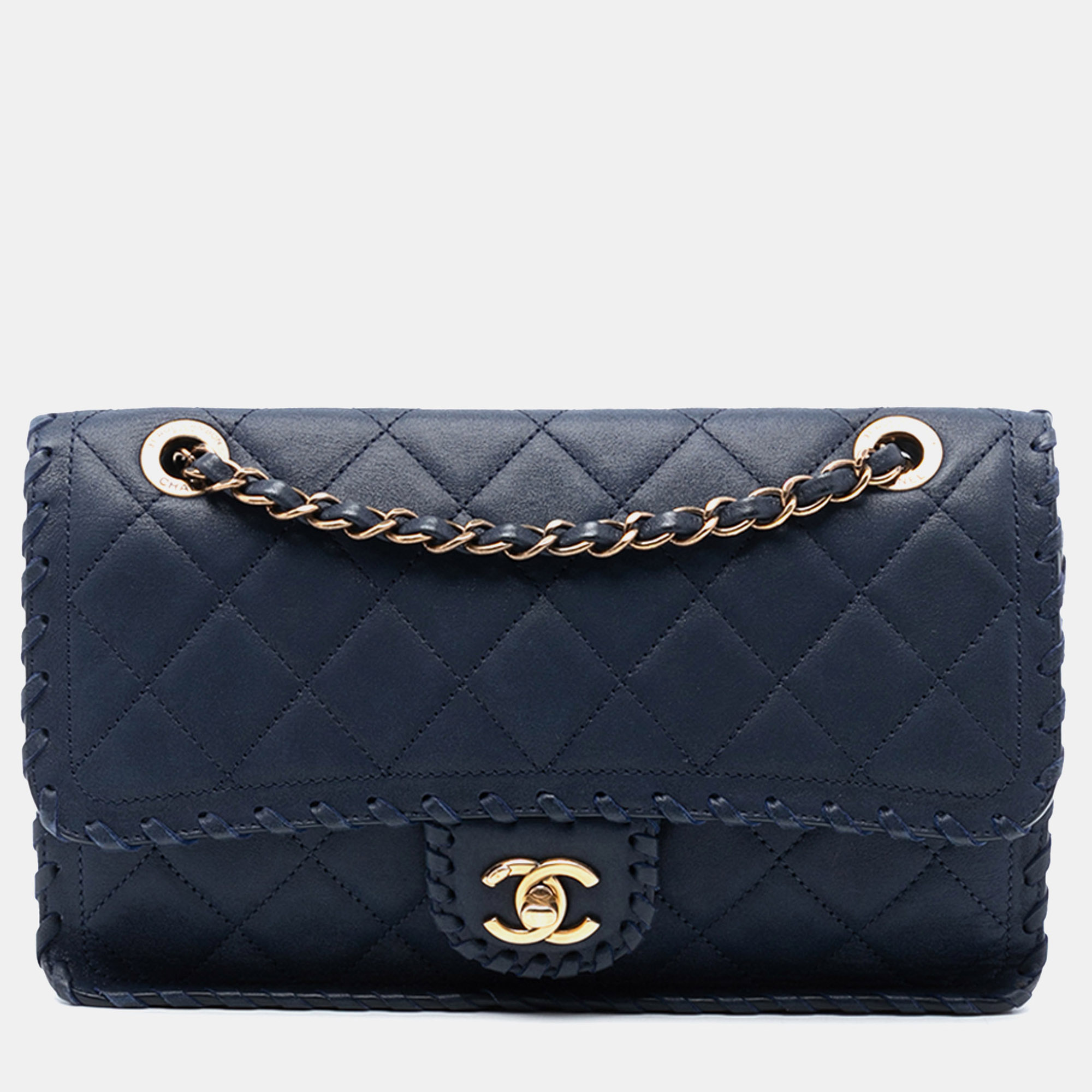 

Chanel Blue Medium Quilted Iridescent Calfskin Happy Stitch Flap