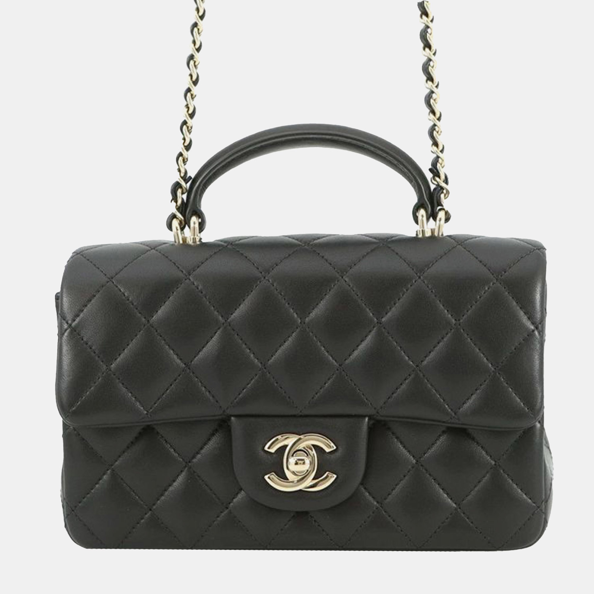 

Chanel Black Mini Rectangular Classic Lambskin Top Handle Flap