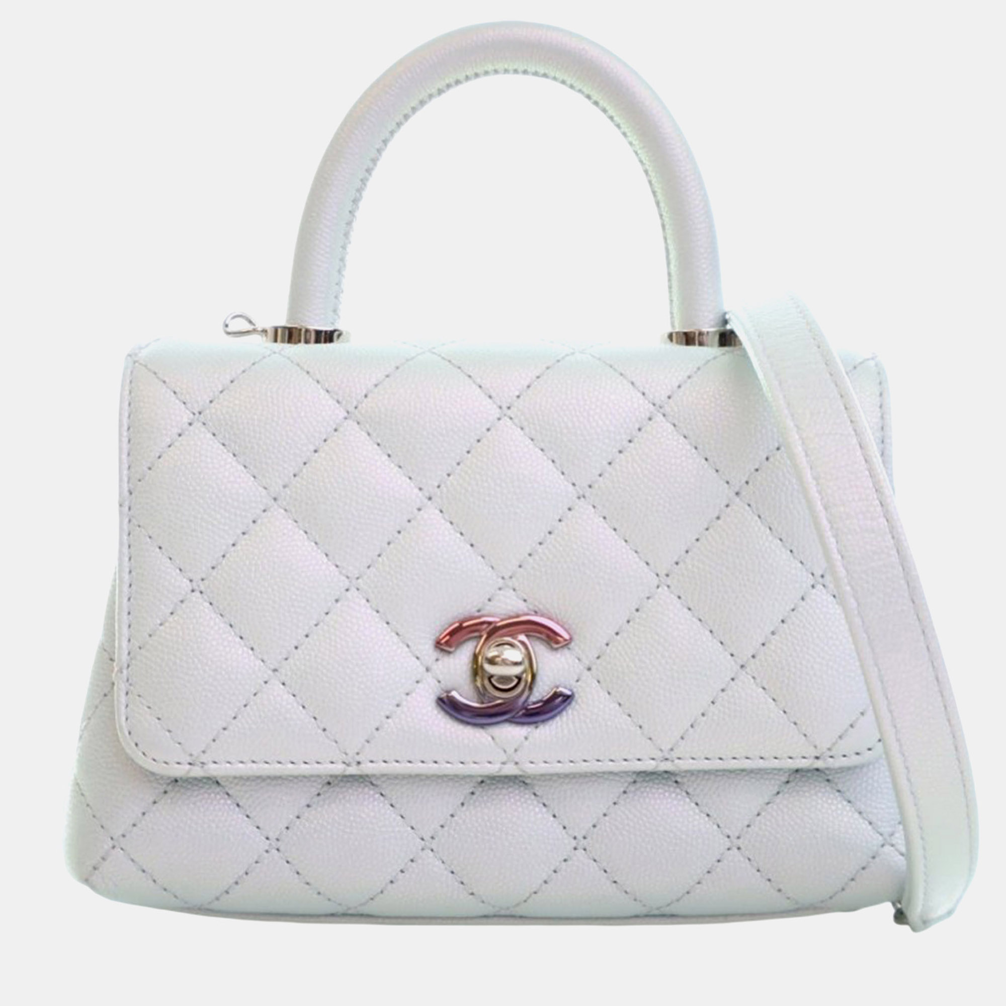 

Chanel Blue Extra Mini Iridescent Caviar Rainbow CC Coco Top Handle Bag