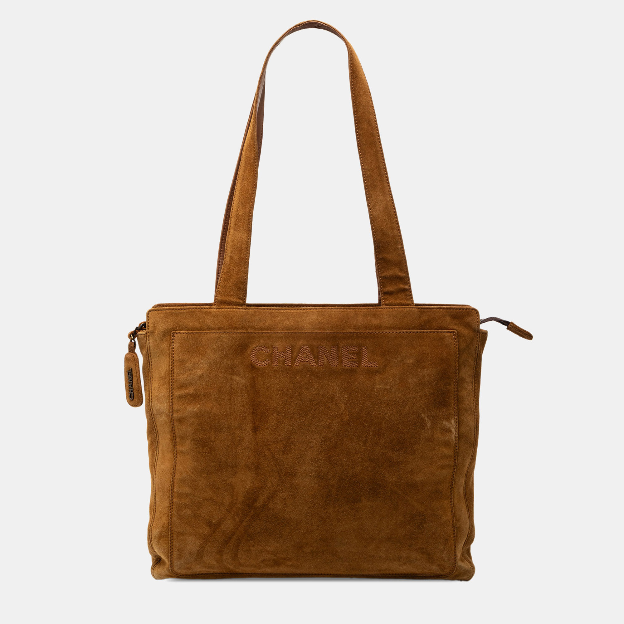 

Chanel Brown Suede Logo Zip Tote