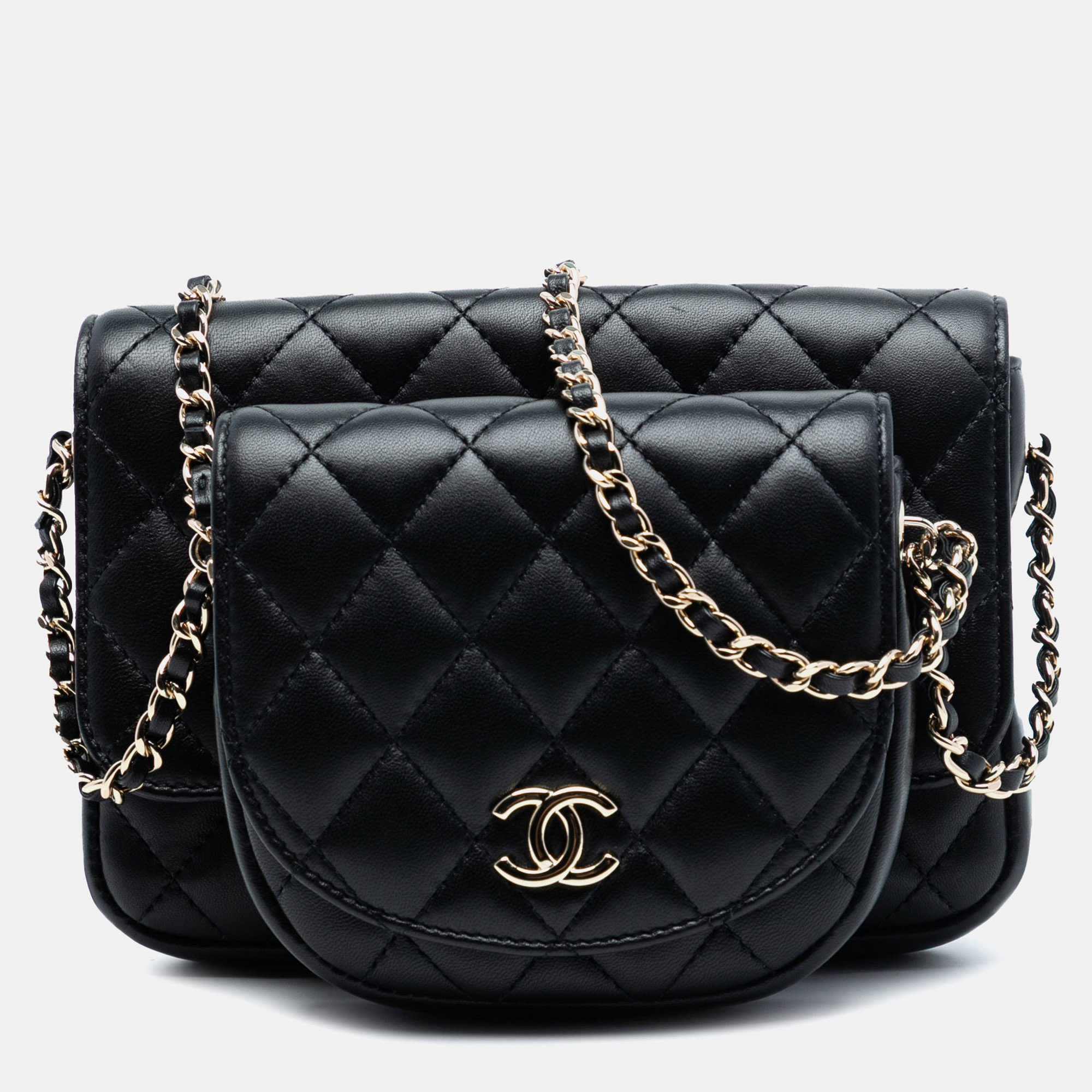 

Chanel Black CC Quilted Lambskin Side Packs Flap