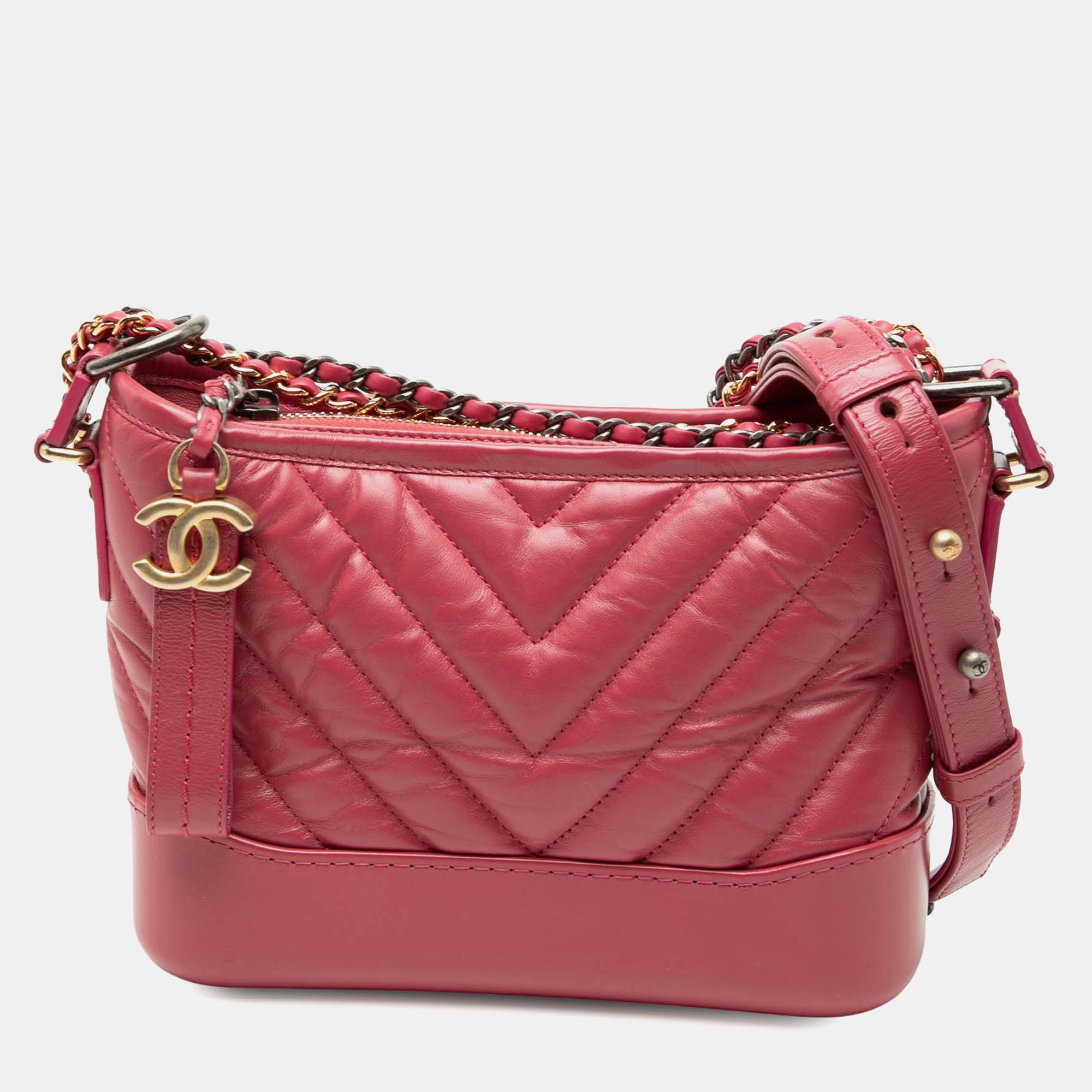 

Chanel Pink Small Chevron Aged Calfskin Gabrielle Crossbody