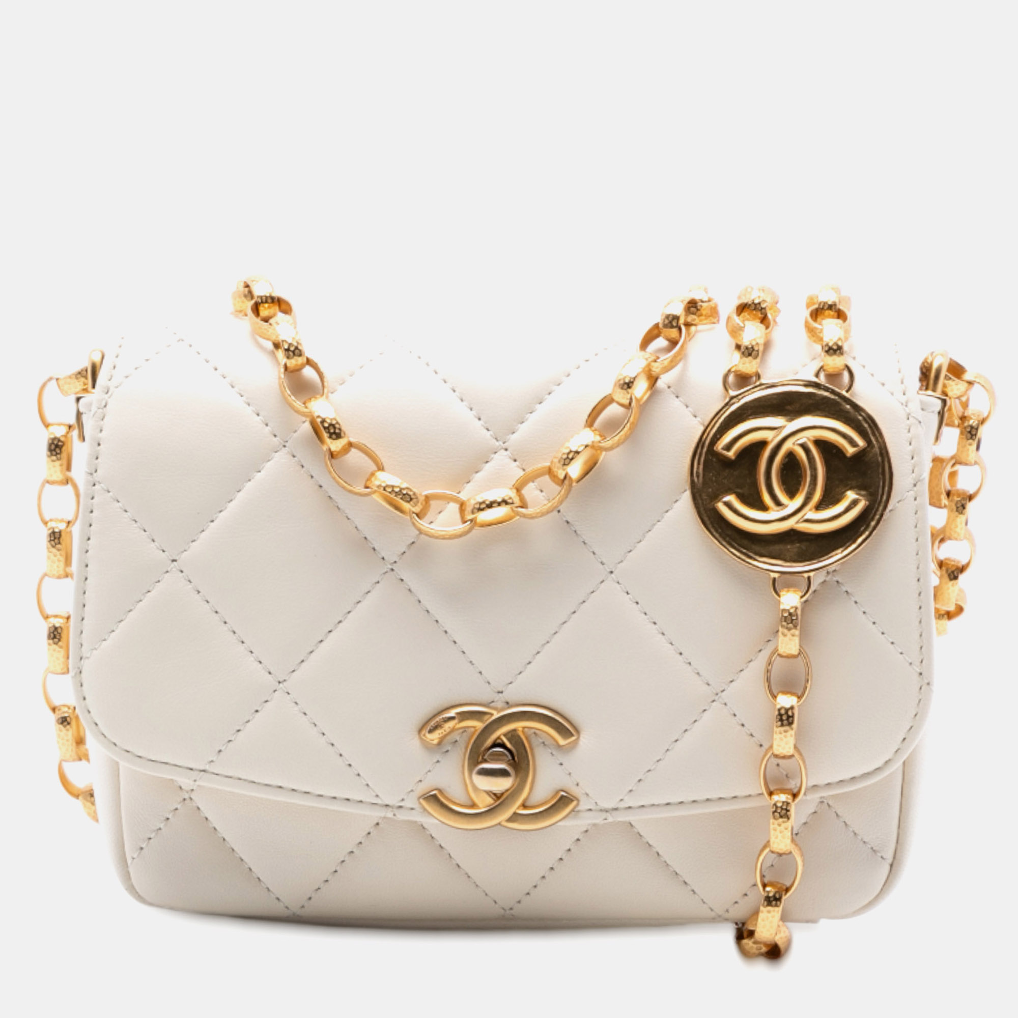 

Chanel White Small Quilted Lambskin CC Coin Flap