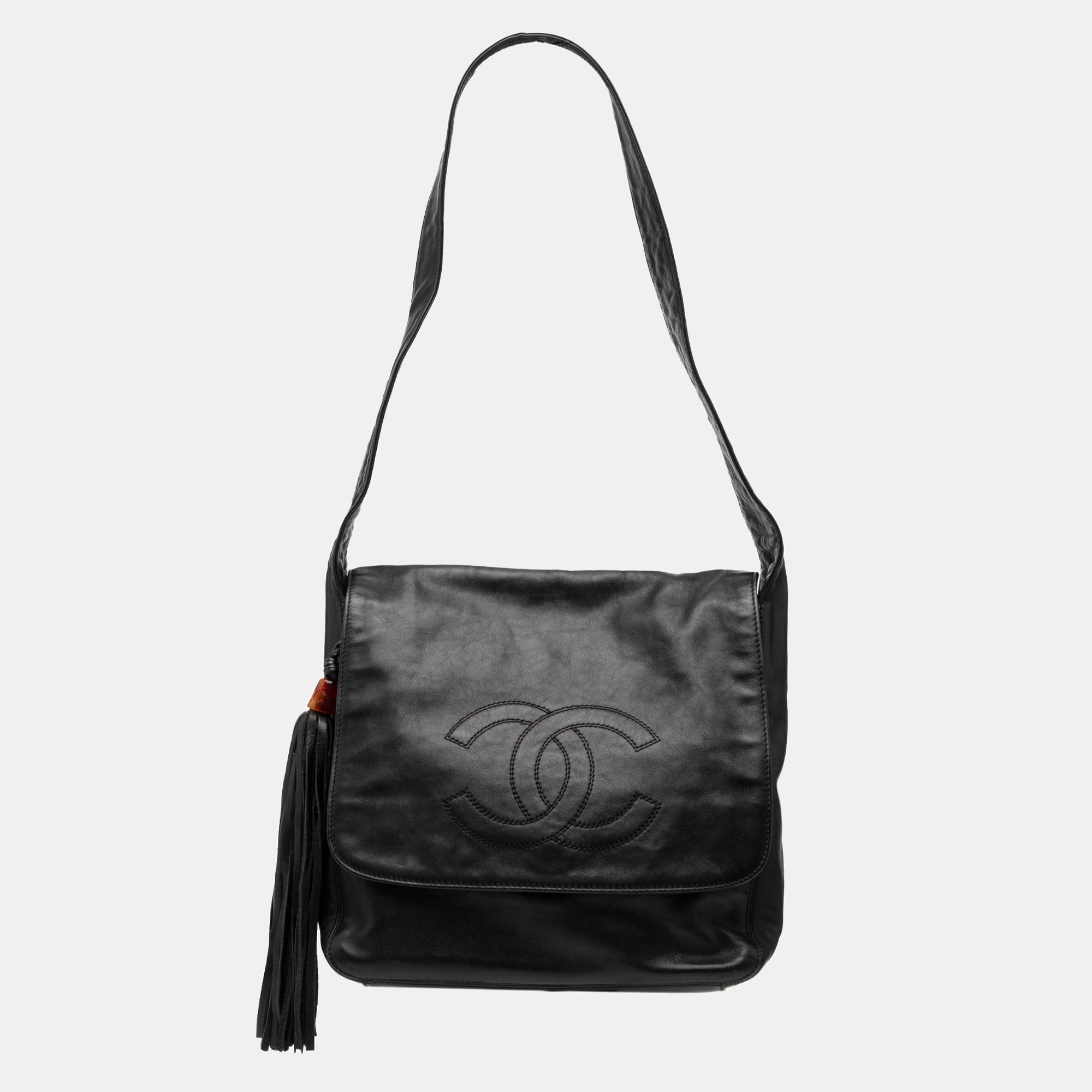 

Chanel Black CC Lambskin Tassel Flap Messenger Bag