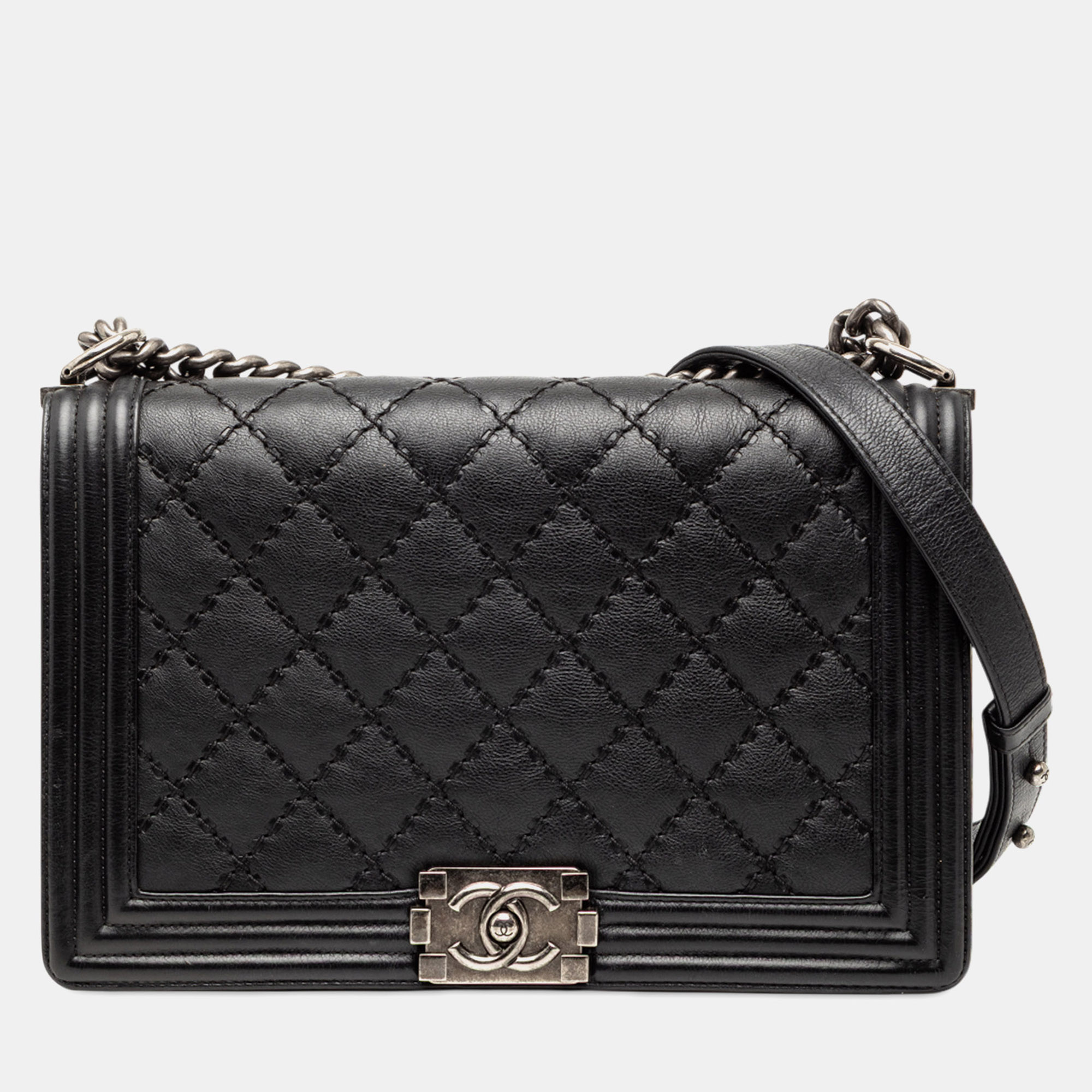 

Chanel Black Medium Calfskin Double Stitch Boy Flap