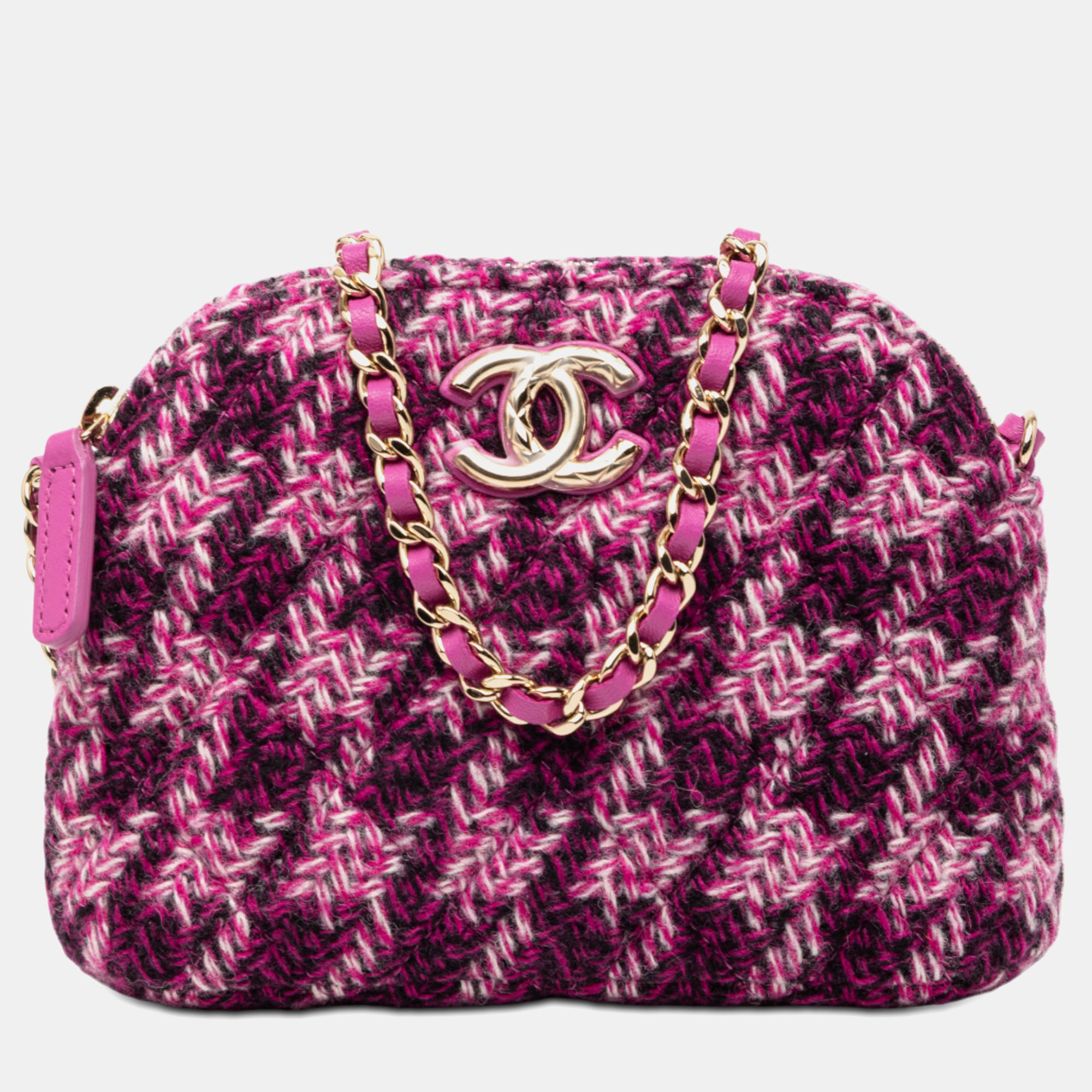 

Chanel Purple CC Tweed Houndstooth Clutch On Chain