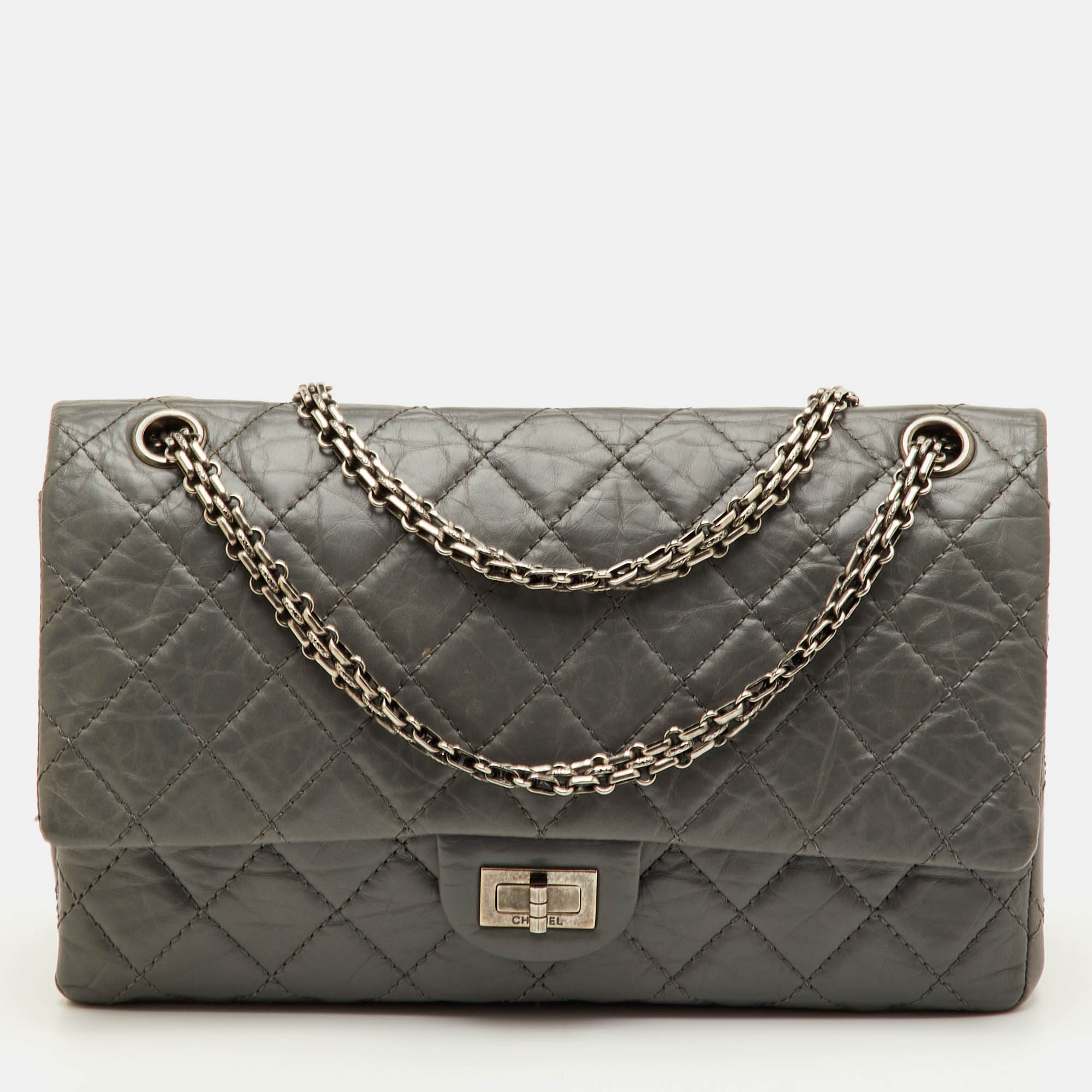 

Chanel Reissue 2.55 Classic 226 Grey Quilted Aged Leather Double Flap Bag