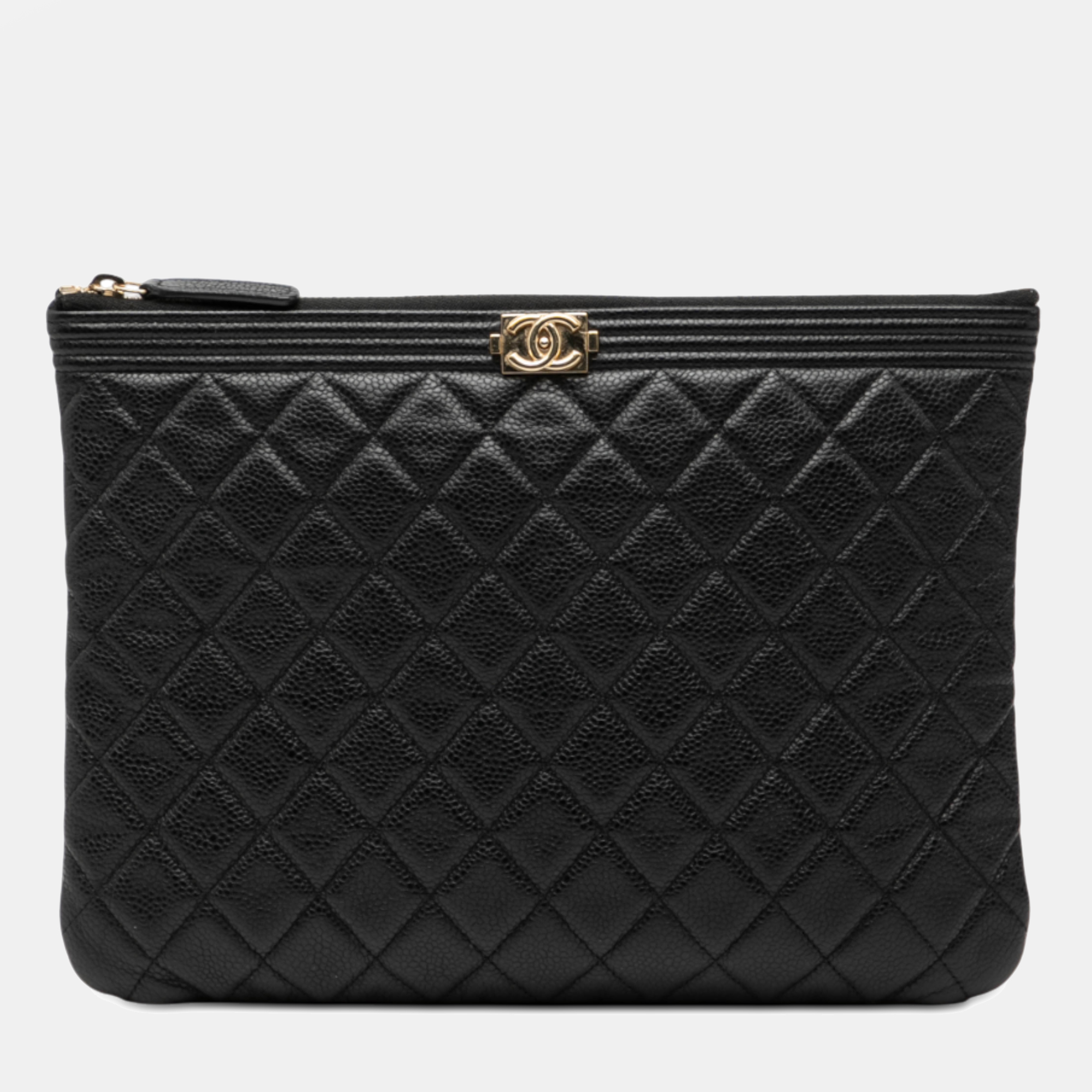

Chanel Black Medium Quilted Caviar Boy O Case Clutch