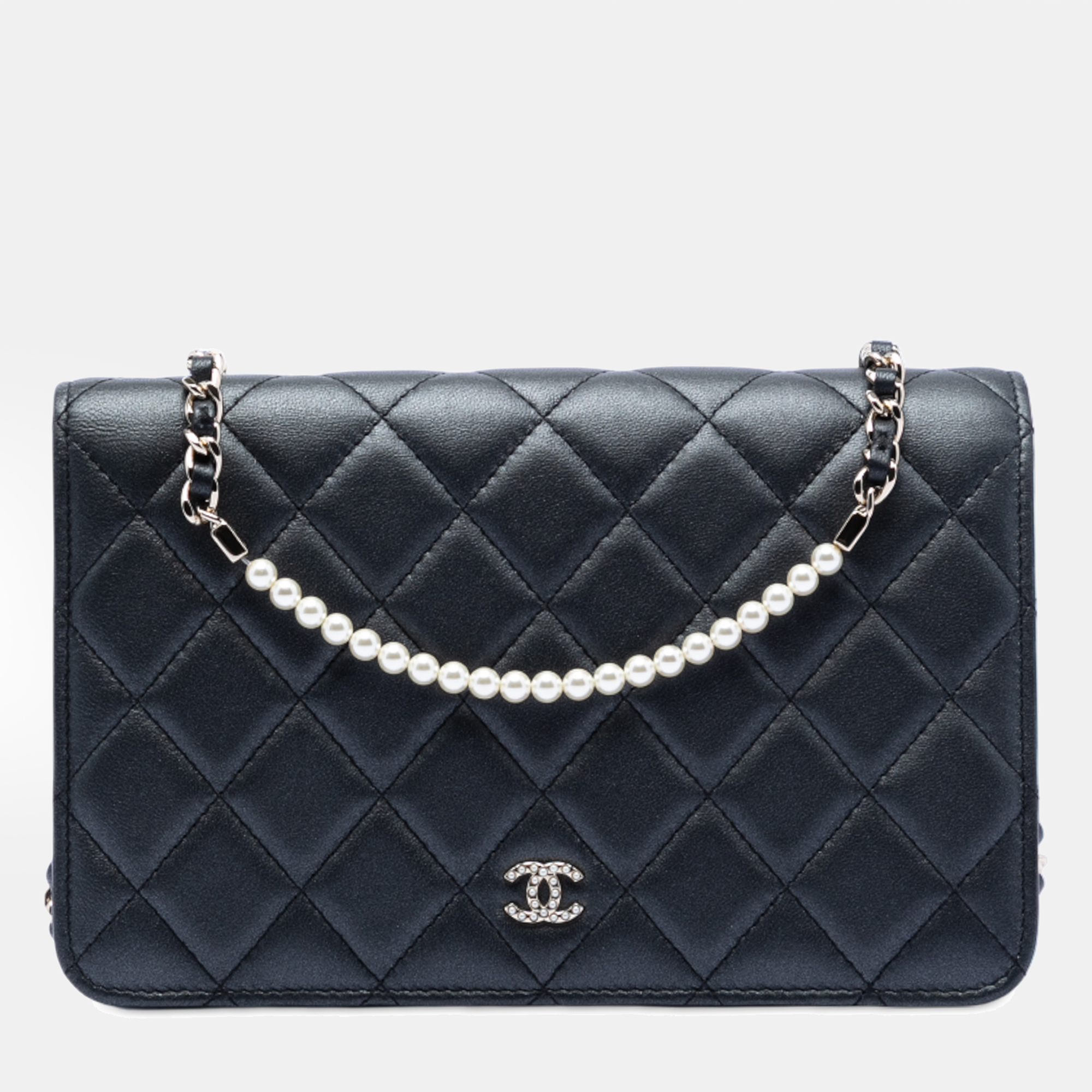

Chanel Black CC Quilted Lambskin Pearl Strap Wallet on Chain