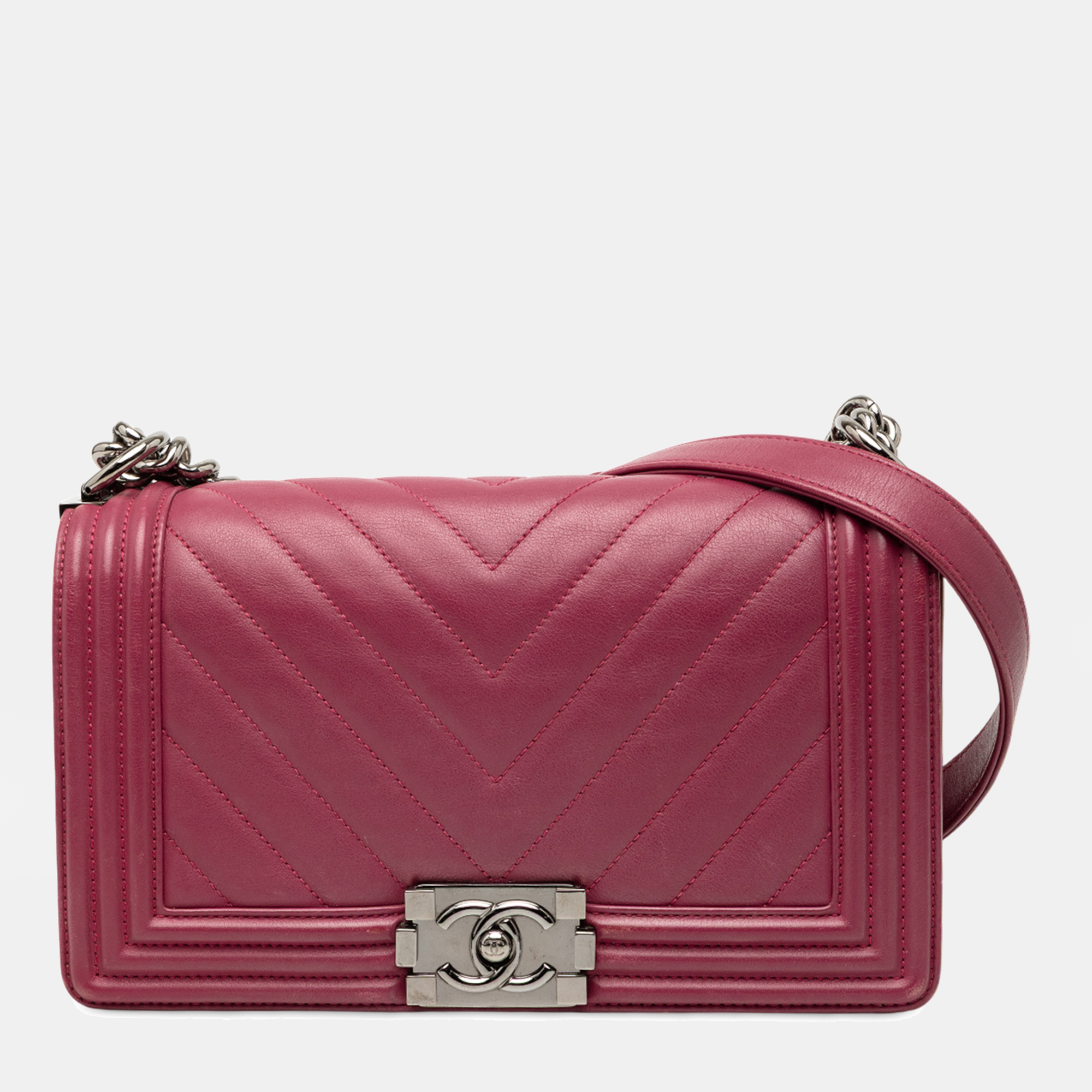 

Chanel Pink Old Medium Chevron Lambskin Boy Flap