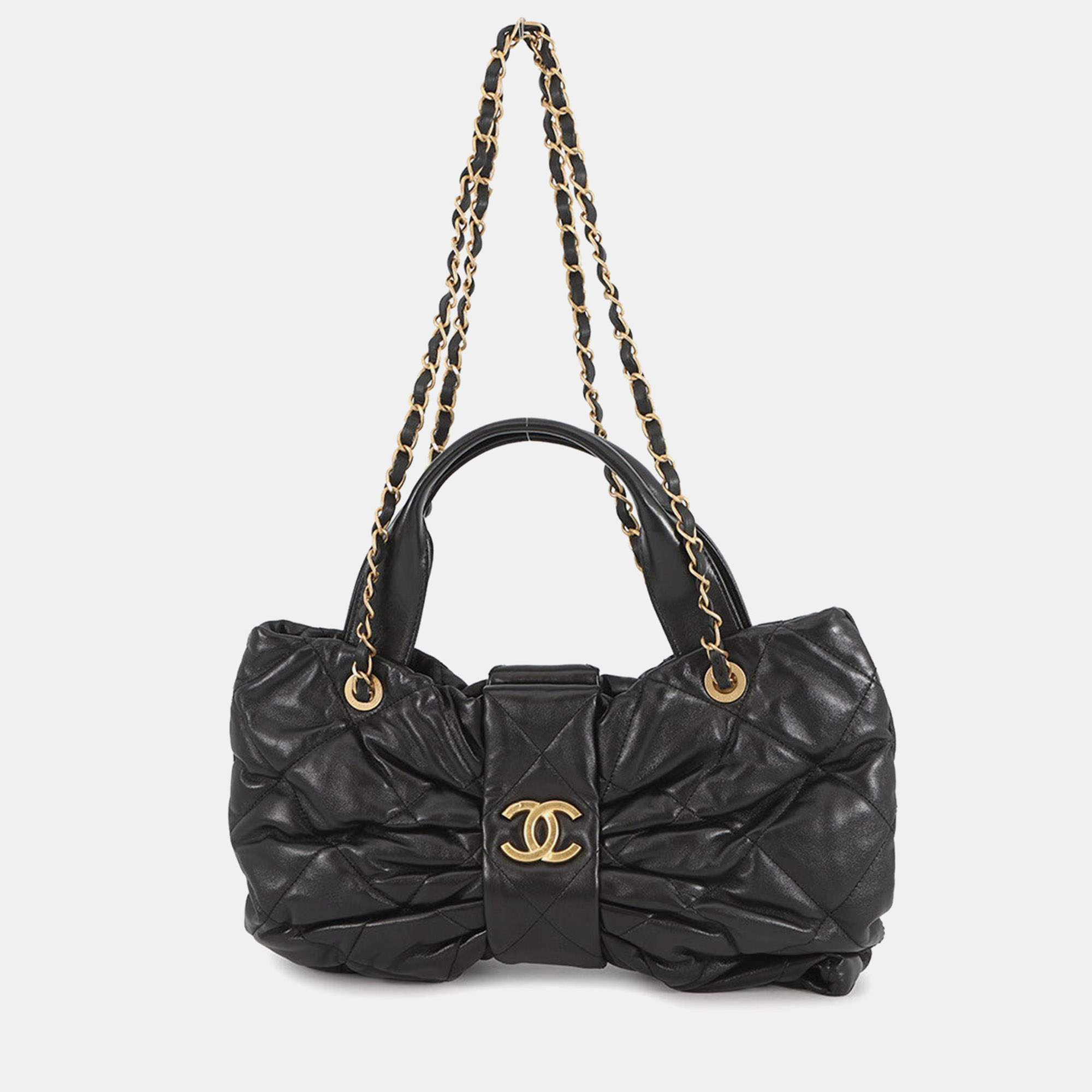 

Chanel Matelasse Ribbon Bow Bag 2Way Handbag Black Lambskin