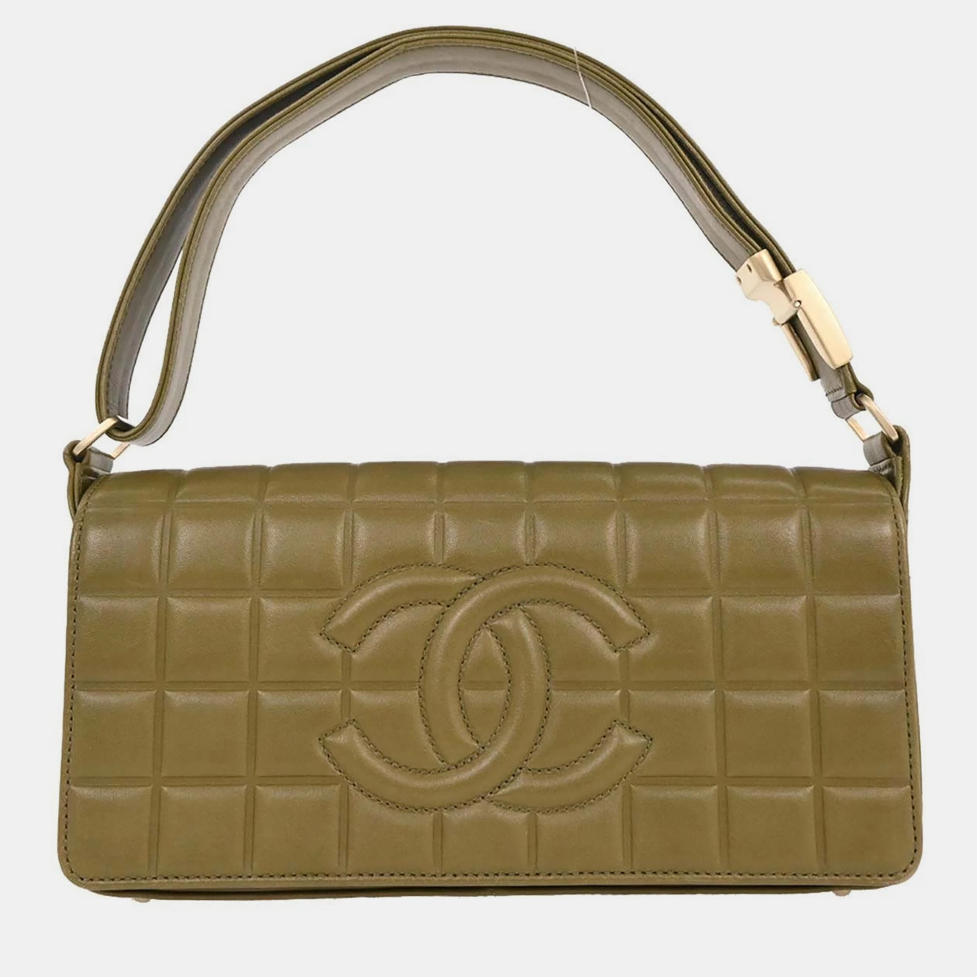

Chanel Khaki Lambskin Choco Bar Shoulder Bag, Beige