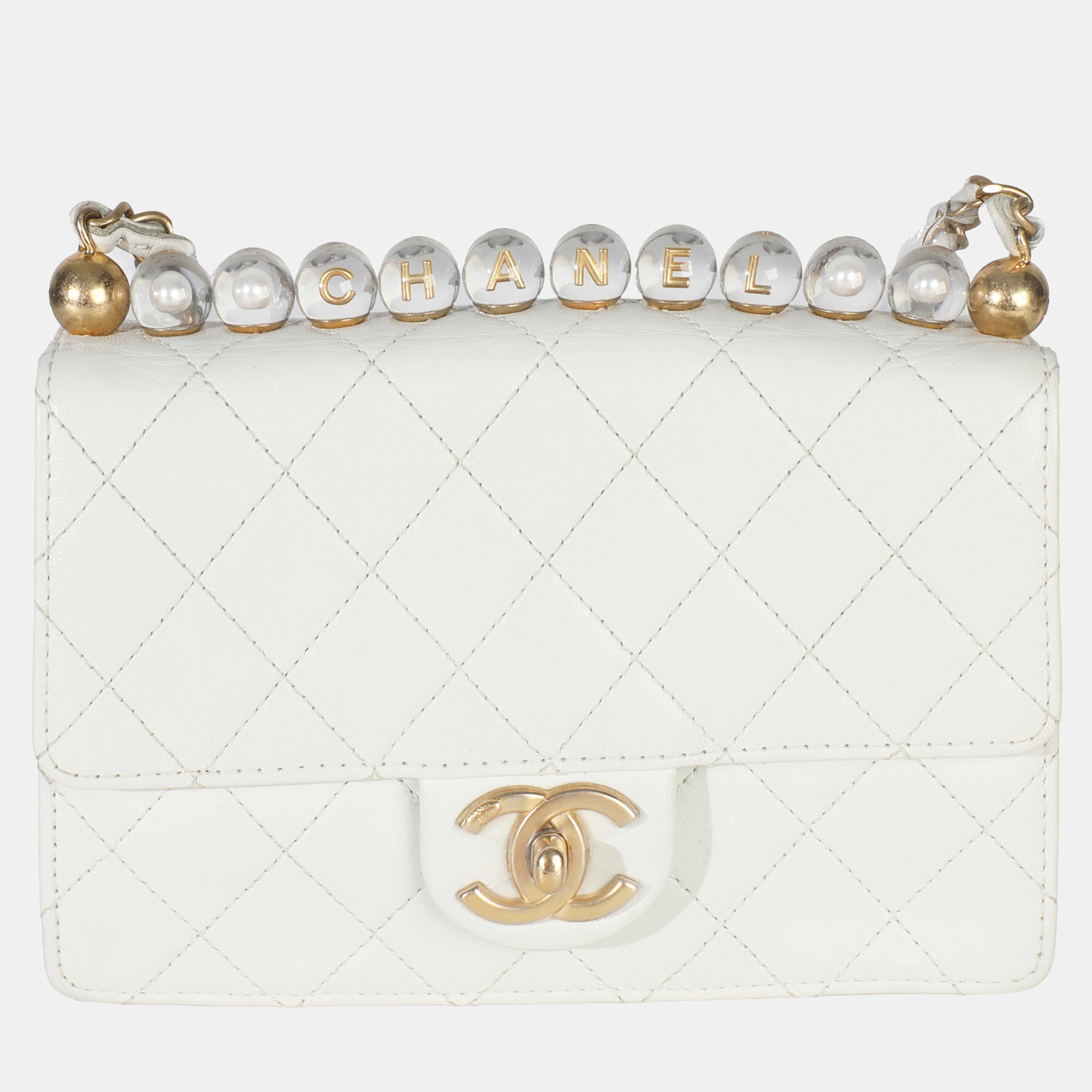 

Chanel White Quilted Goatskin Small Chic Pearls Flap Bag