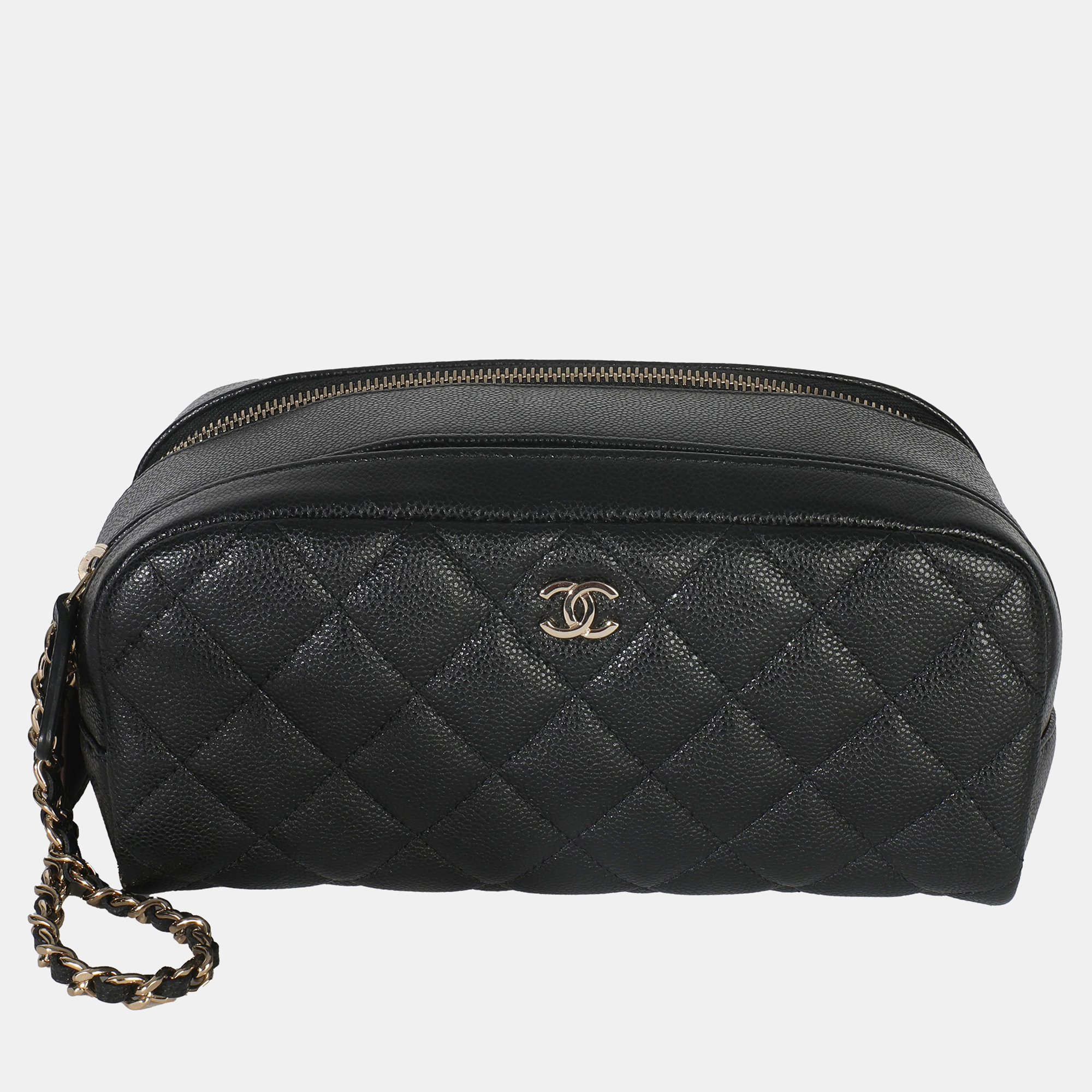 

Chanel Black Quilted Caviar Toiletry Case With Chain