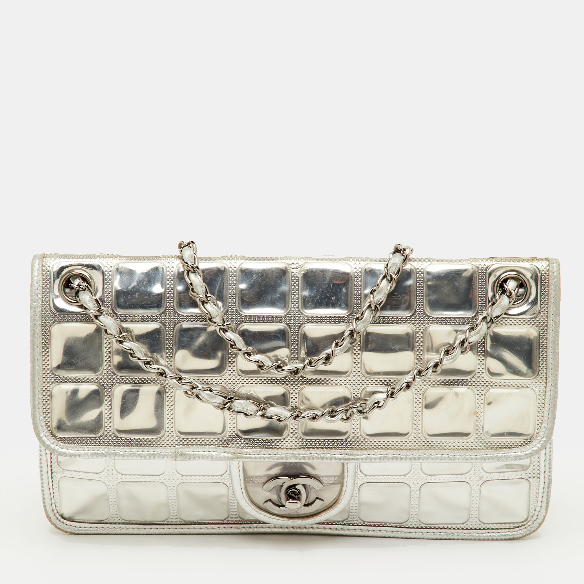

Chanel CC Ice Cube Silver Bar Quilted PVC and Metallic Leather Flap Bag