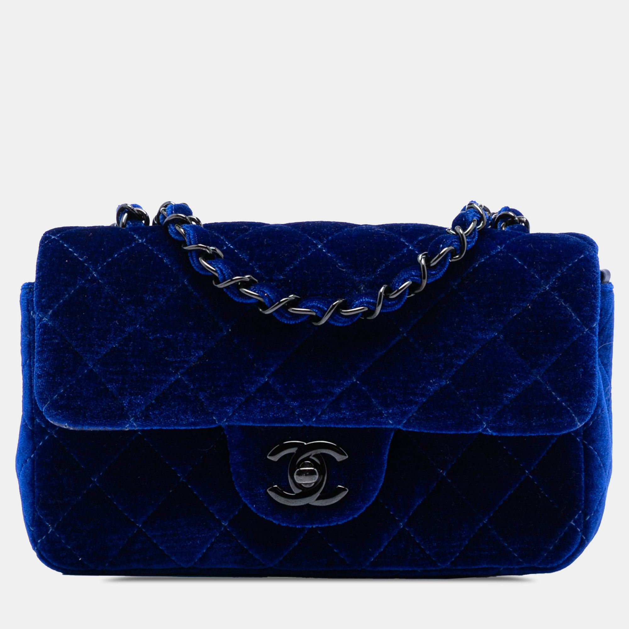 

Chanel Blue Mini Rectangular Classic Velvet Single Flap