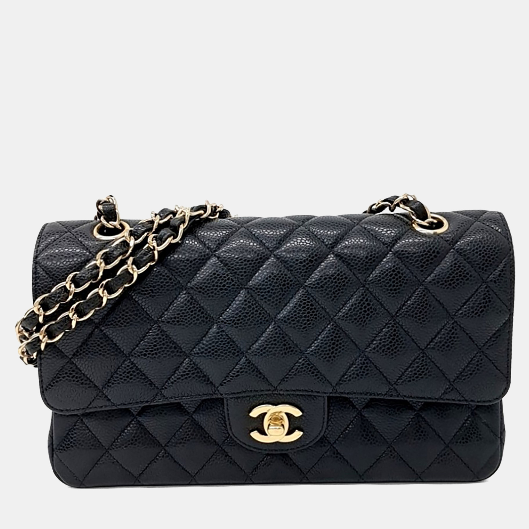 

Chanel Black Leather Caviar Classic Medium