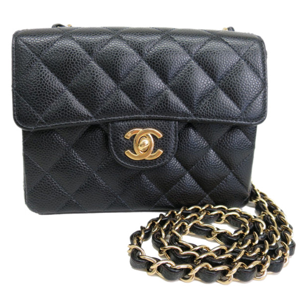 Pre Owned Chanel Black Mini Caviar Single Flap Shoulder Bag