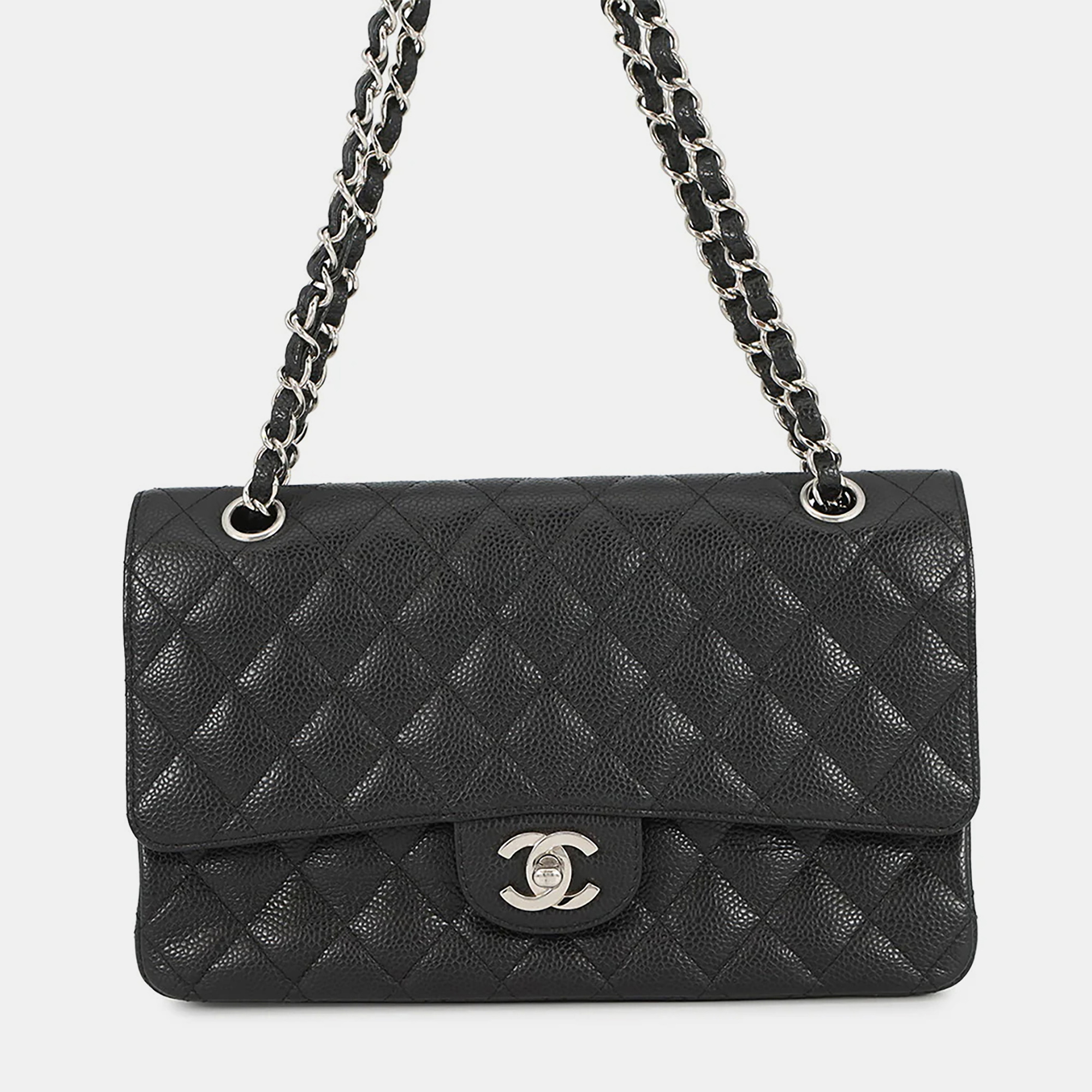 

Chanel Matelasse Double Flap Chain shoulder Bag Black Caviar Leather Size
