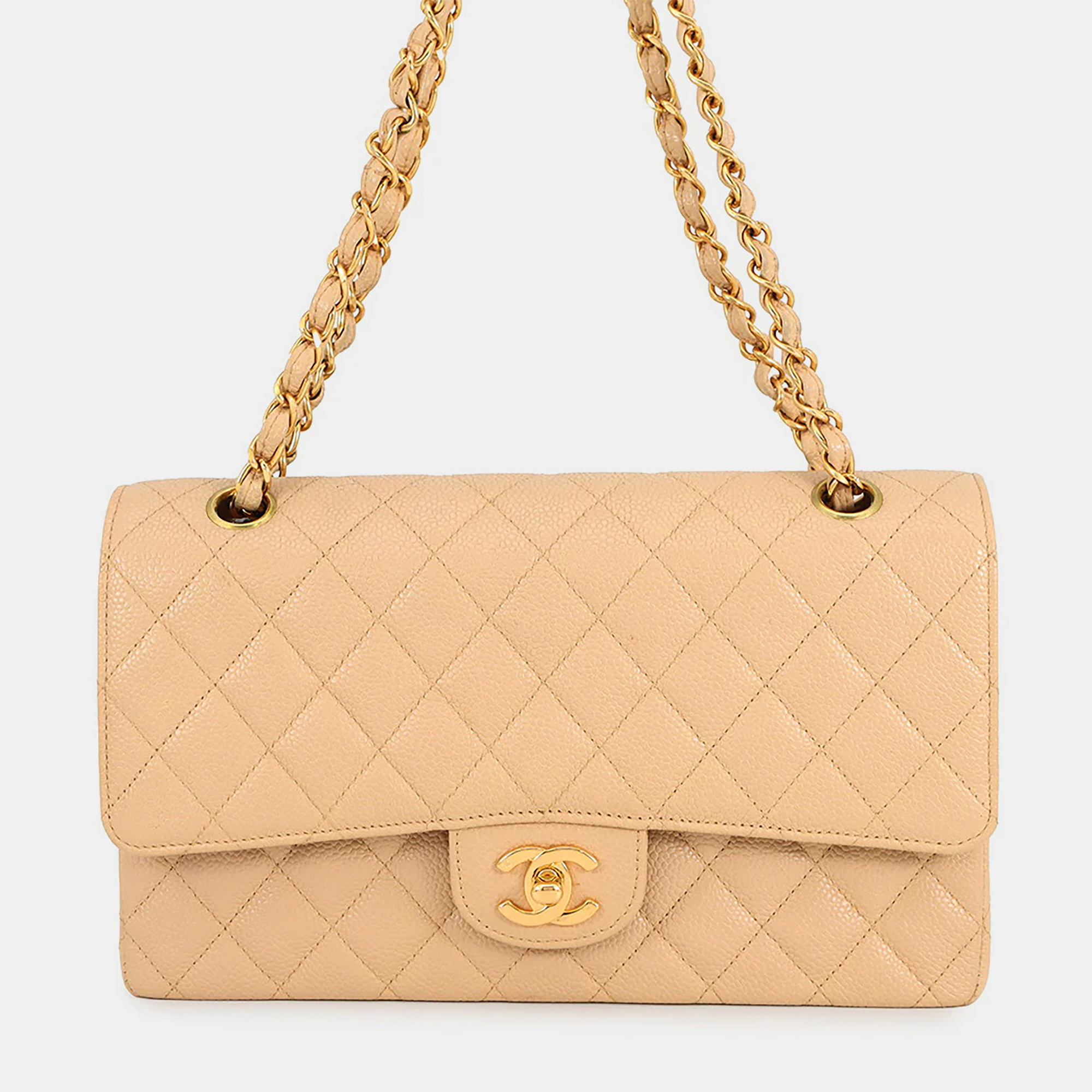 

Chanel Matelasse Double Flap 25 Beige Caviar Leather Shoulder Bag
