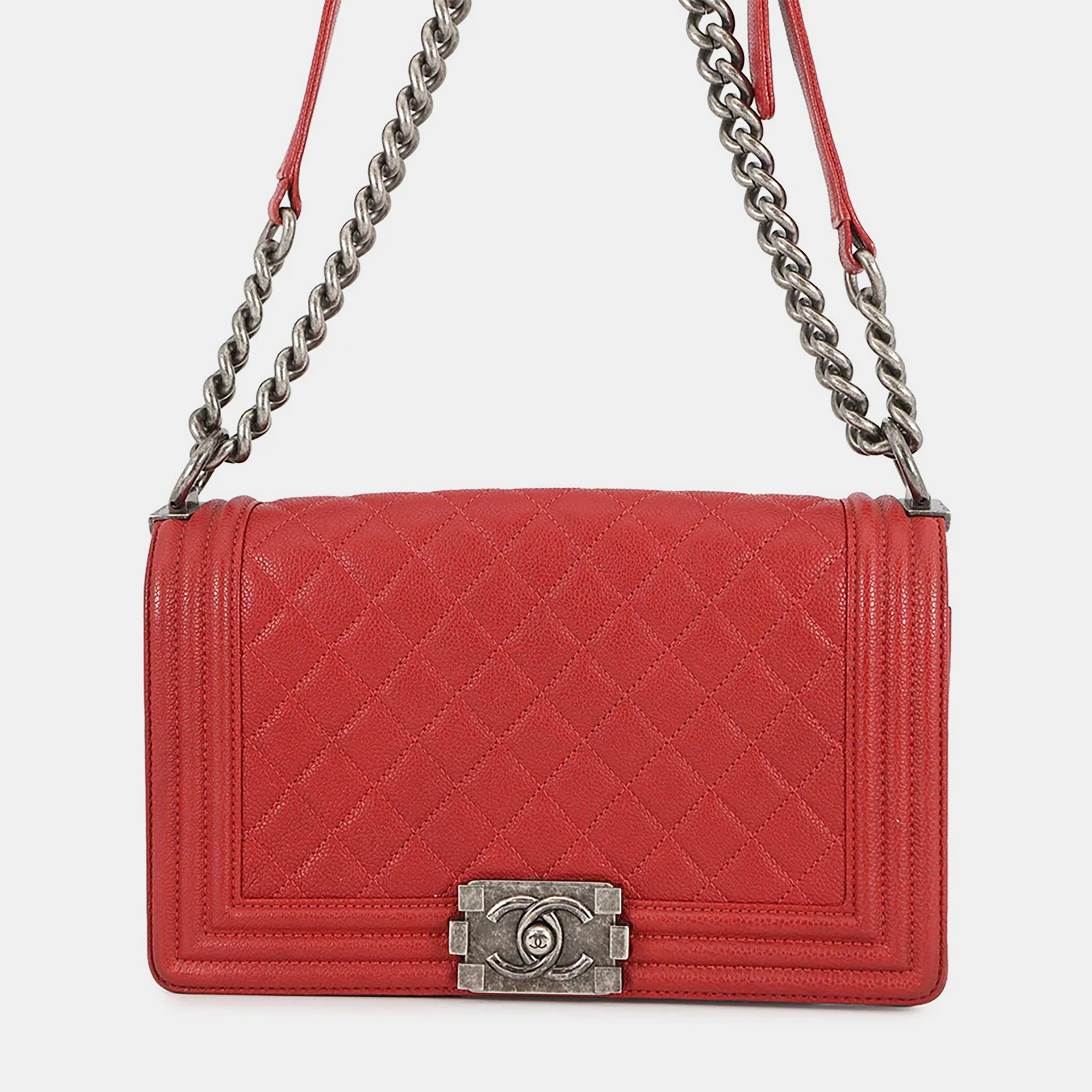 

Chanel Boy Chanel Chain shoulder Bag Red Soft Caviar Leather Size