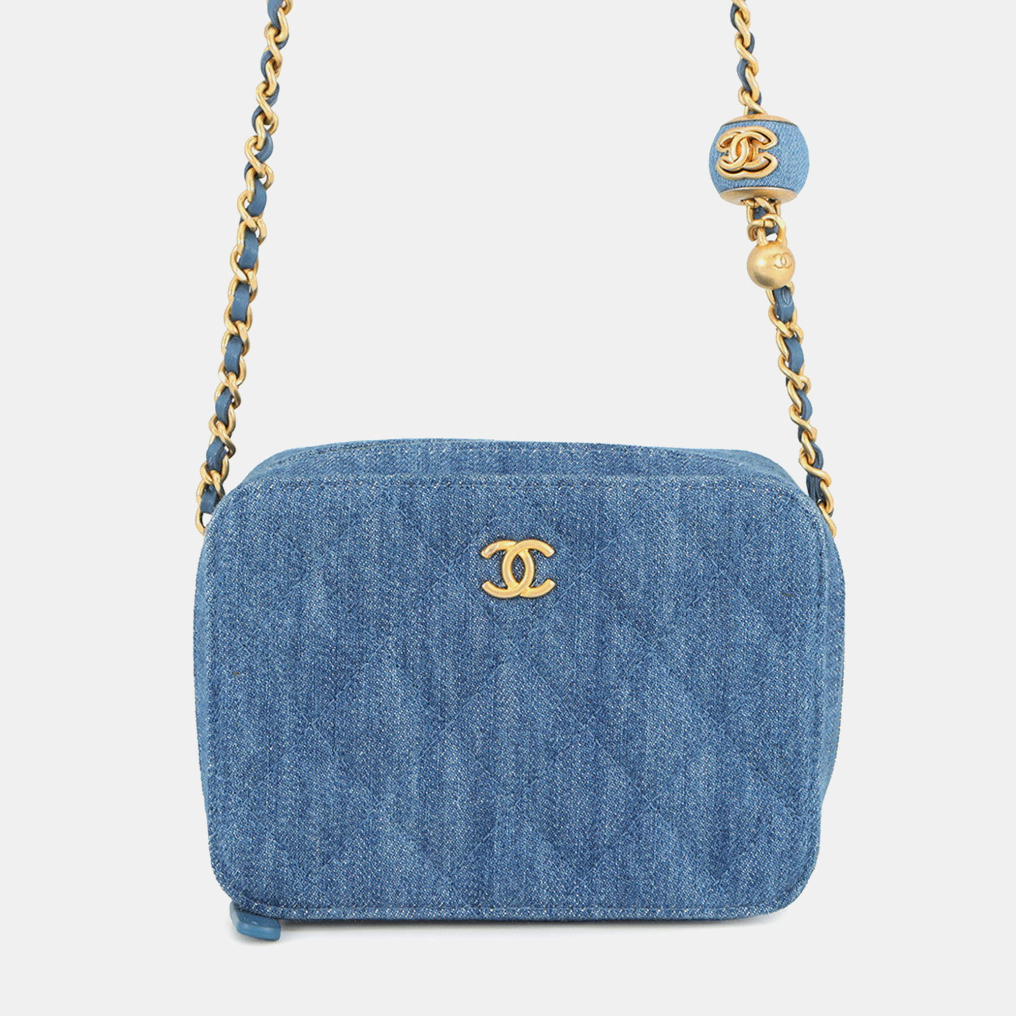 

Chanel Matelasse Pearl Crush Camera Bag Chain shoulder Bag Blue Denim
