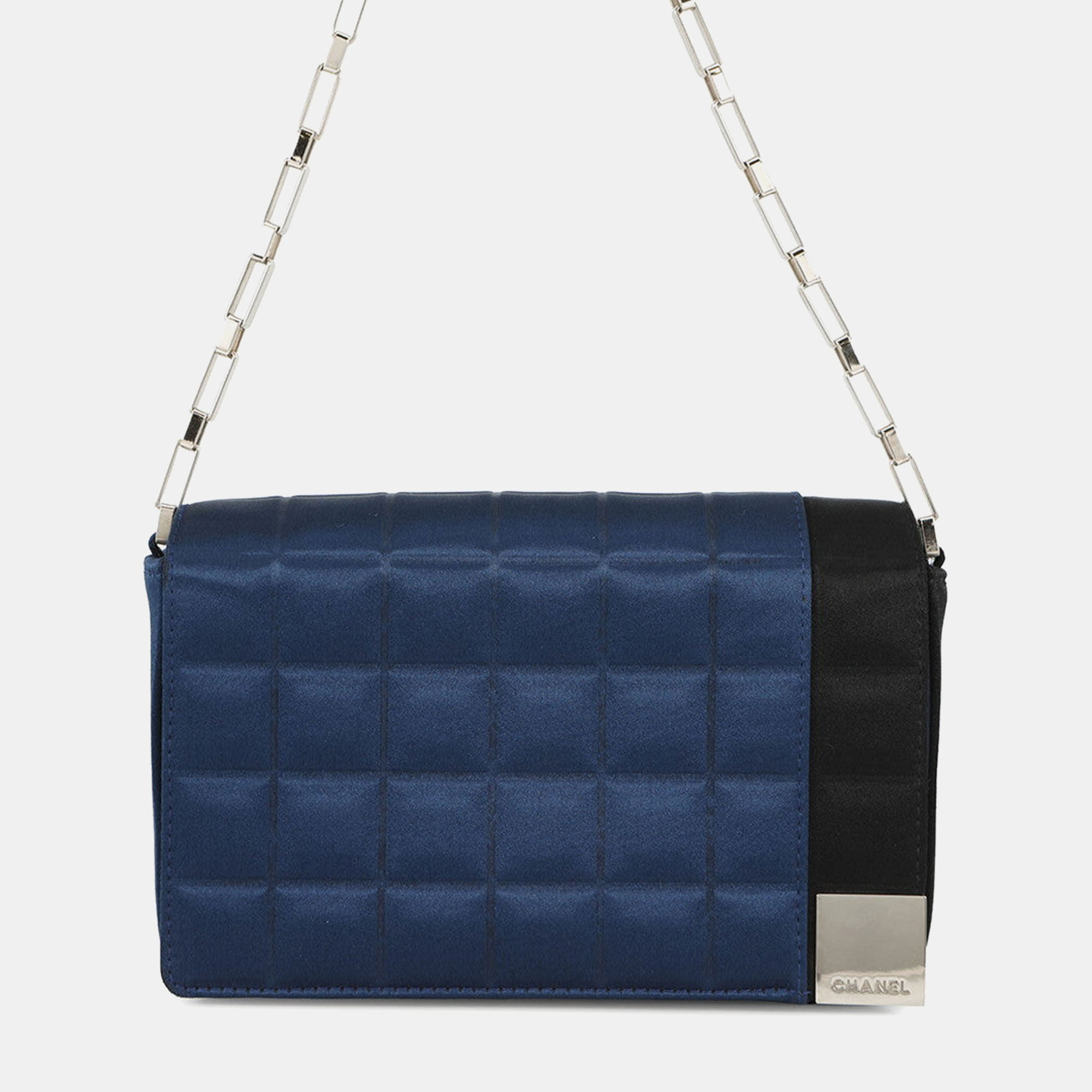 

Chanel Chocolate Bar Blue Black Satin Shoulder Bag