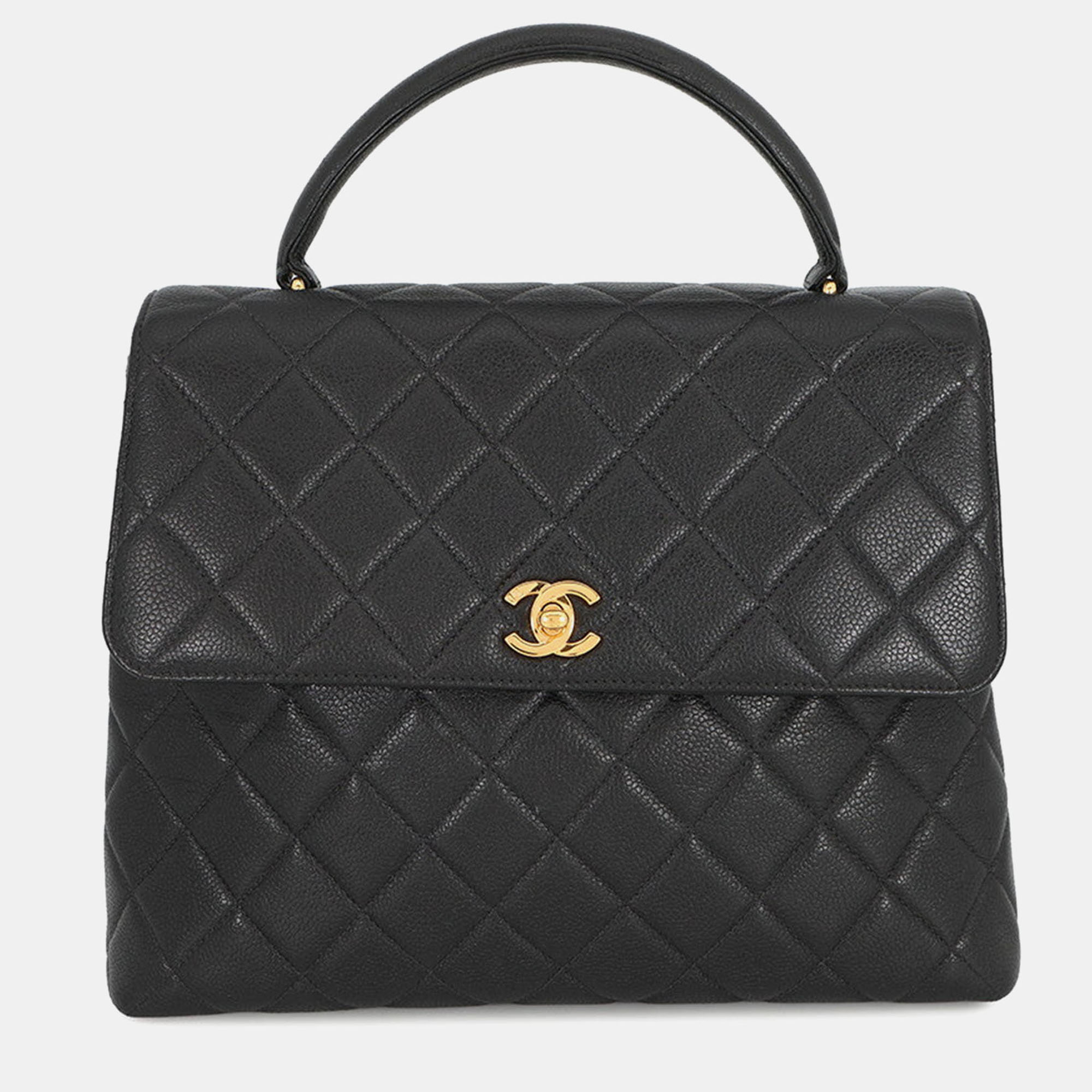 

Chanel Matelasse A12397 Black Caviar Leather Top Handle Bag