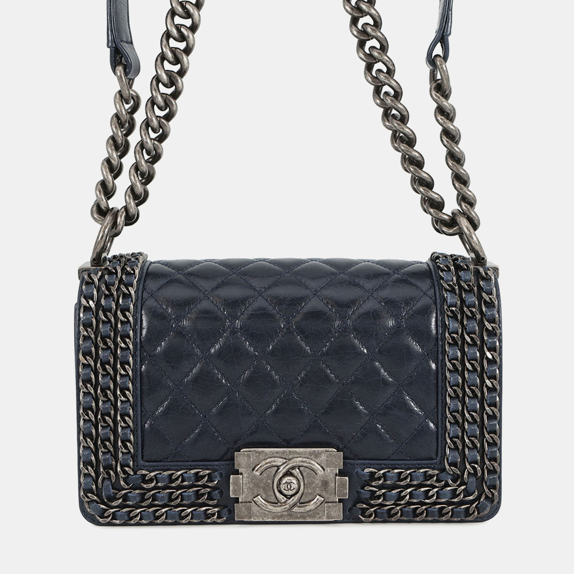 

Chanel Boy Chanel Chain shoulder Bag Navy Lambskin Size, Navy blue
