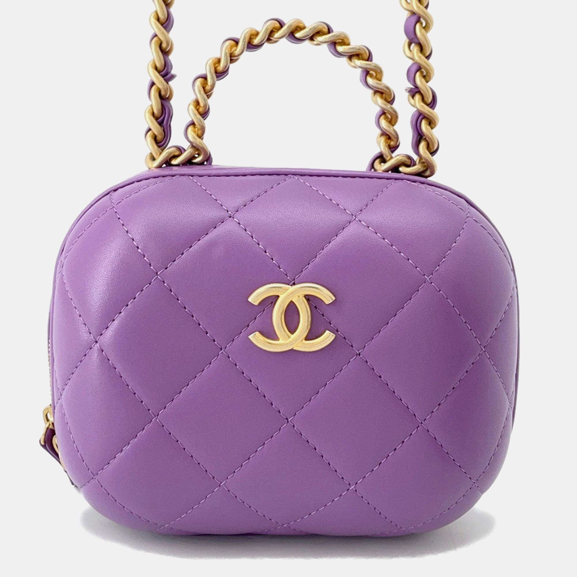 

Chanel Matelasse Top Handle Vanity 2-Way Chain shoulder Bag Purple Lambskin Size Small