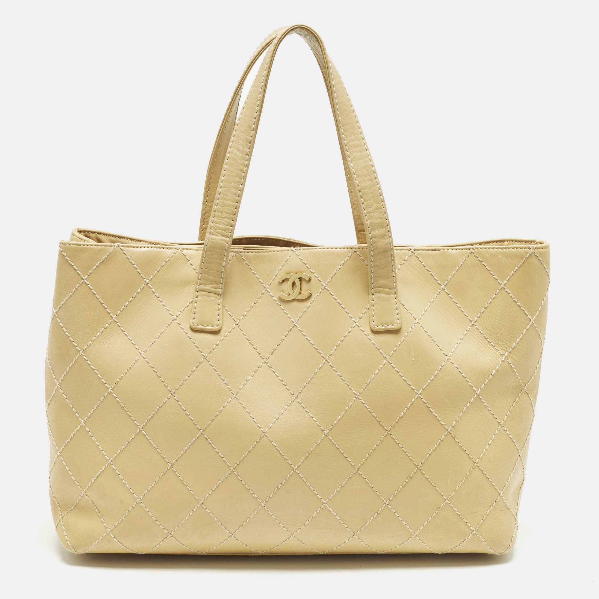 

Chanel CC Cream Quilted Wildstitched Leather Shopper Tote
