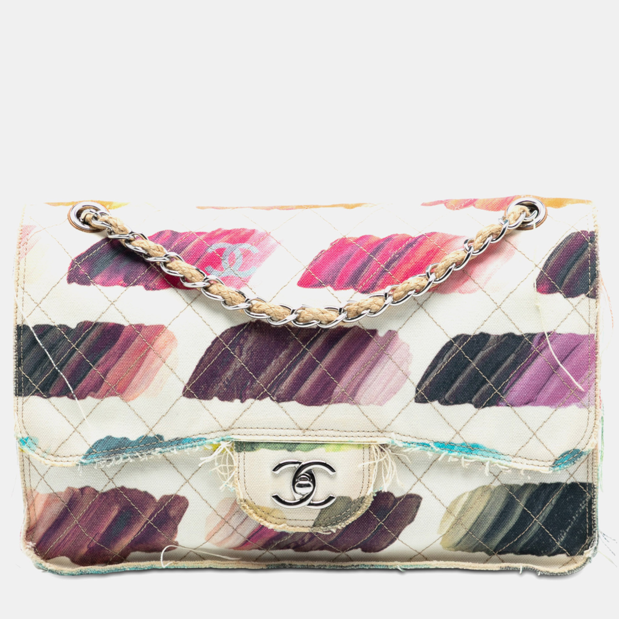 

Chanel White Jumbo Canvas Classic Colorama Single Flap