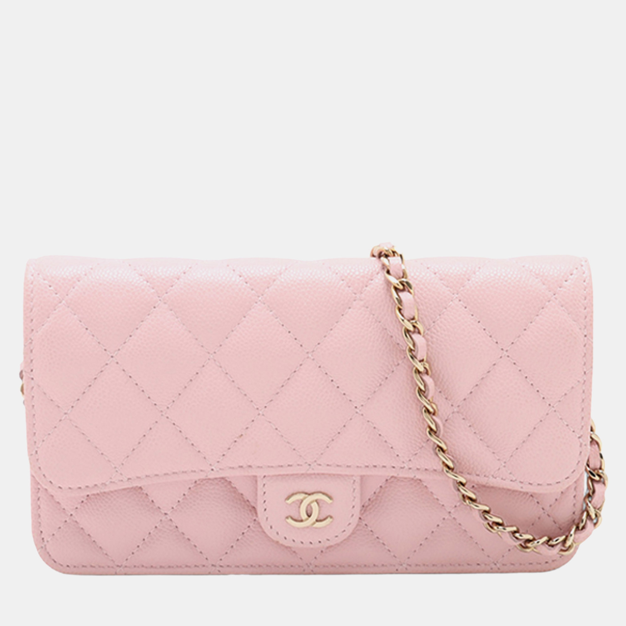 

Chanel Pink CC Quilted Caviar Flap Phone Holder Wallet on Chain