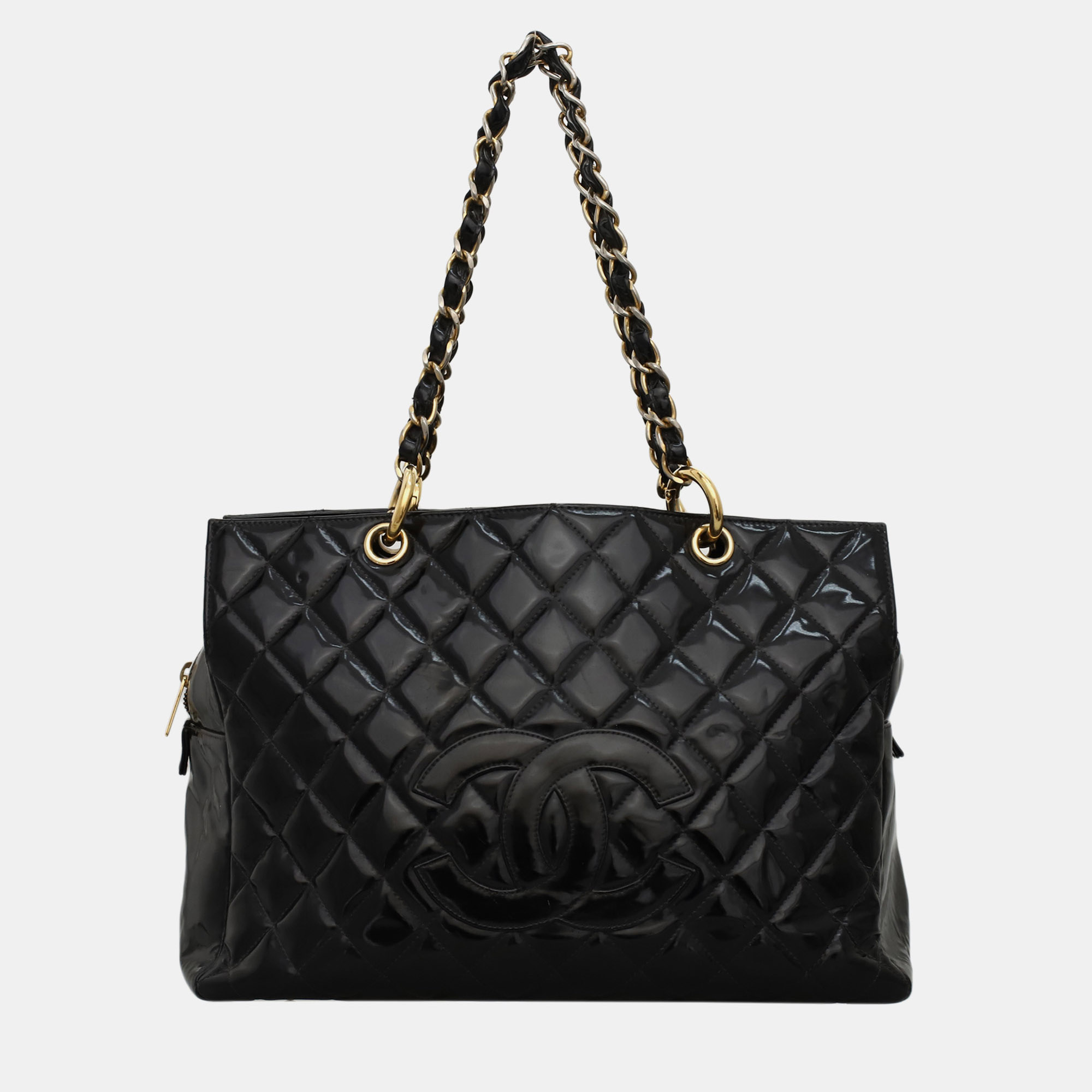 

Chanel CC Patent Timeless Shopping Tote, Black