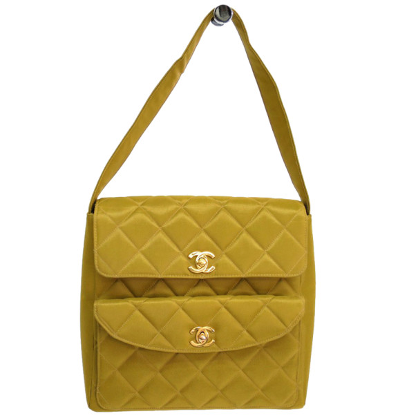 Chanel Yellow Nylon Quilted Two Pocket Shoulder Bag