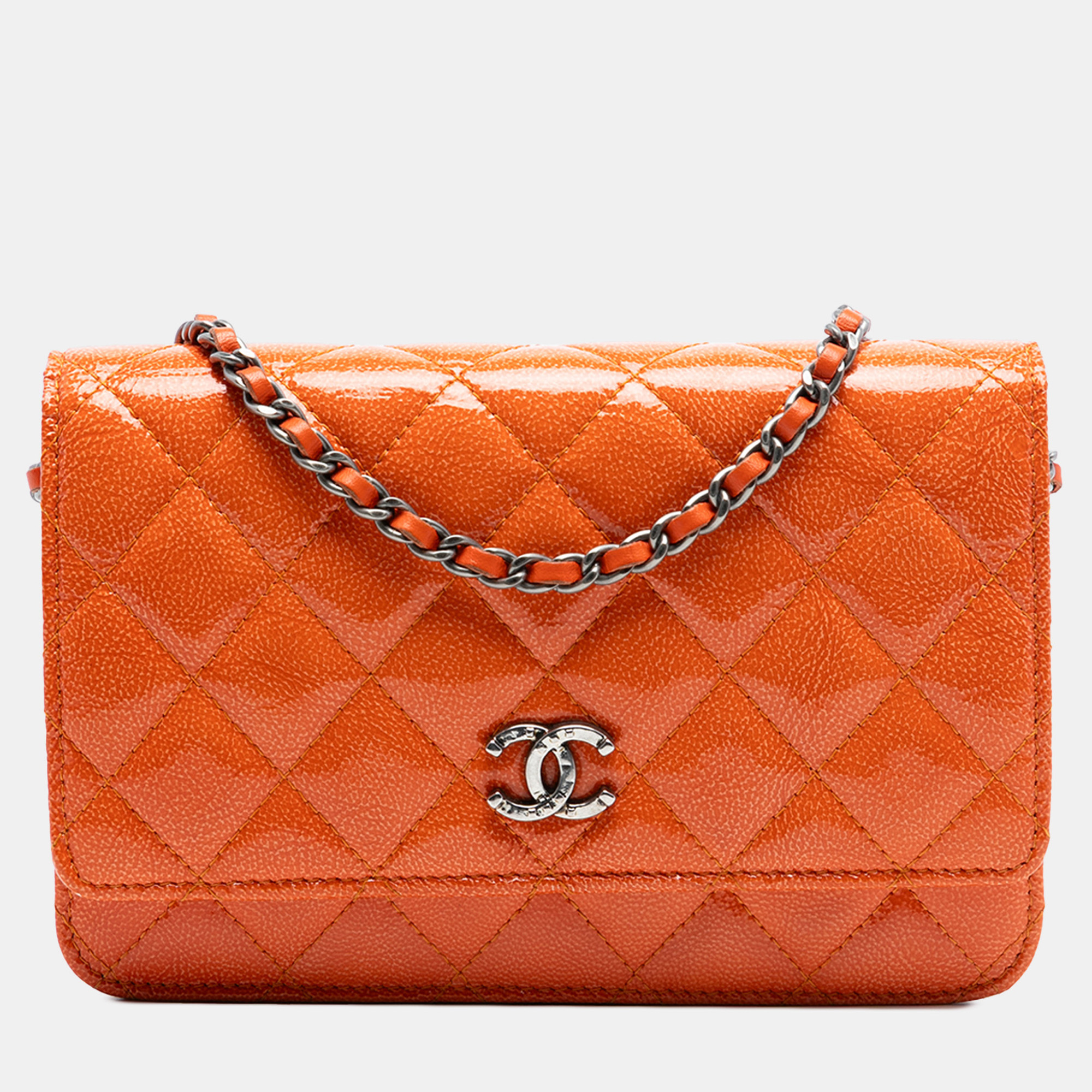 

Chanel Orange Paris Dallas CC Quilted Patent Goatskin Wallet on Chain