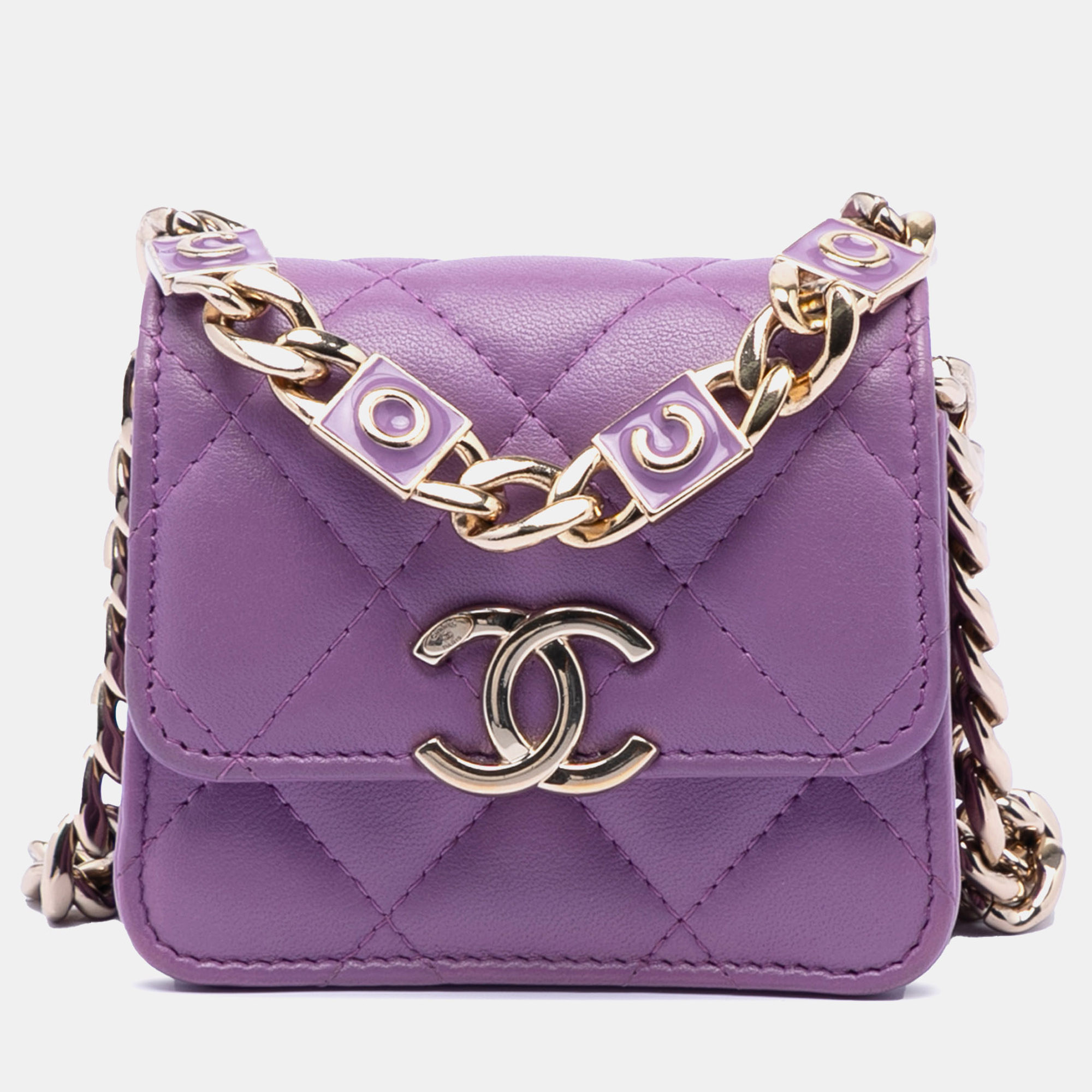 

Chanel Purple CC Quilted Lambskin Coco Card Holder on Chain