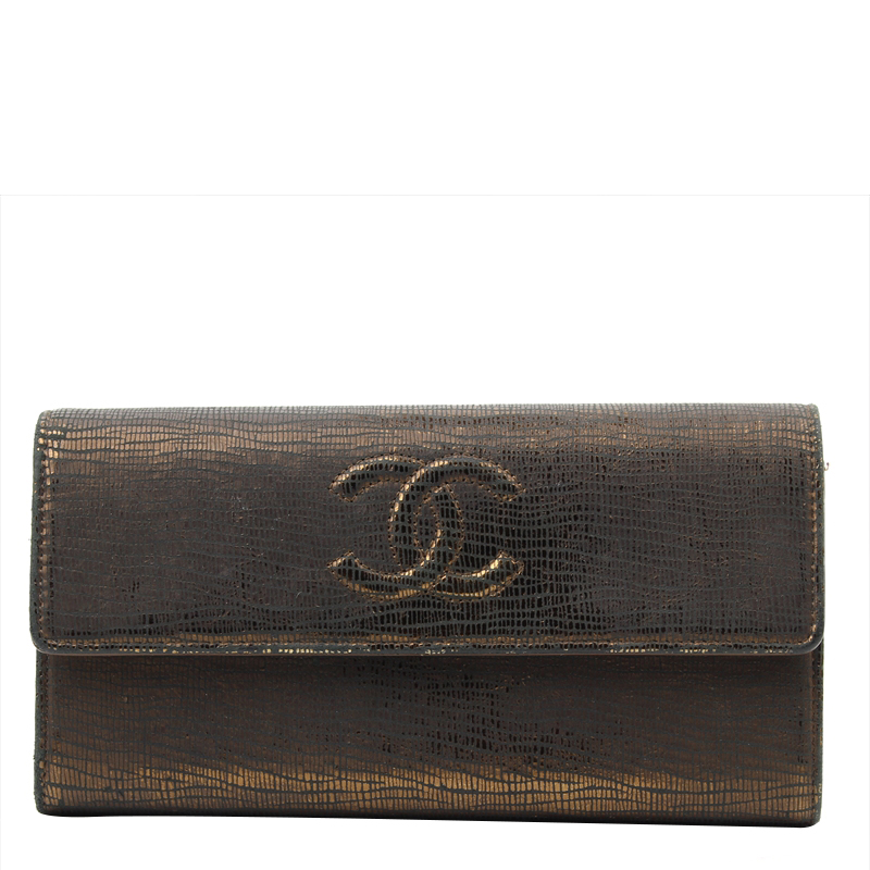Chanel Metallic Bronze Embossed Leather CC Timeless Flap Wallet
